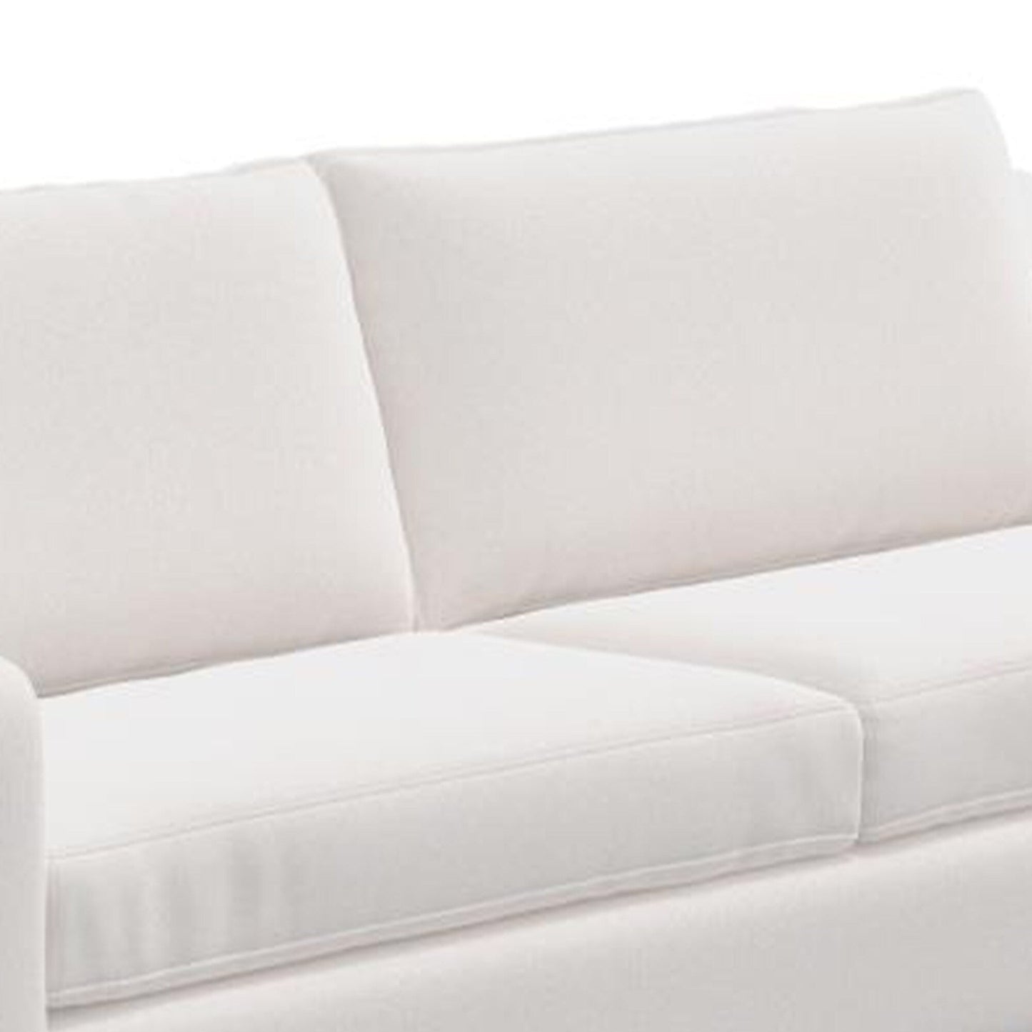 Canapé Umey, 2 coussins décoratifs, polyester blanc moderne et épuré, bois massif