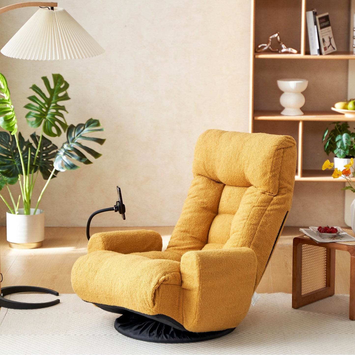 Fauteuil inclinable manuel pivotant à 360° avec support pour téléphone portable, appui-tête et dossier réglables