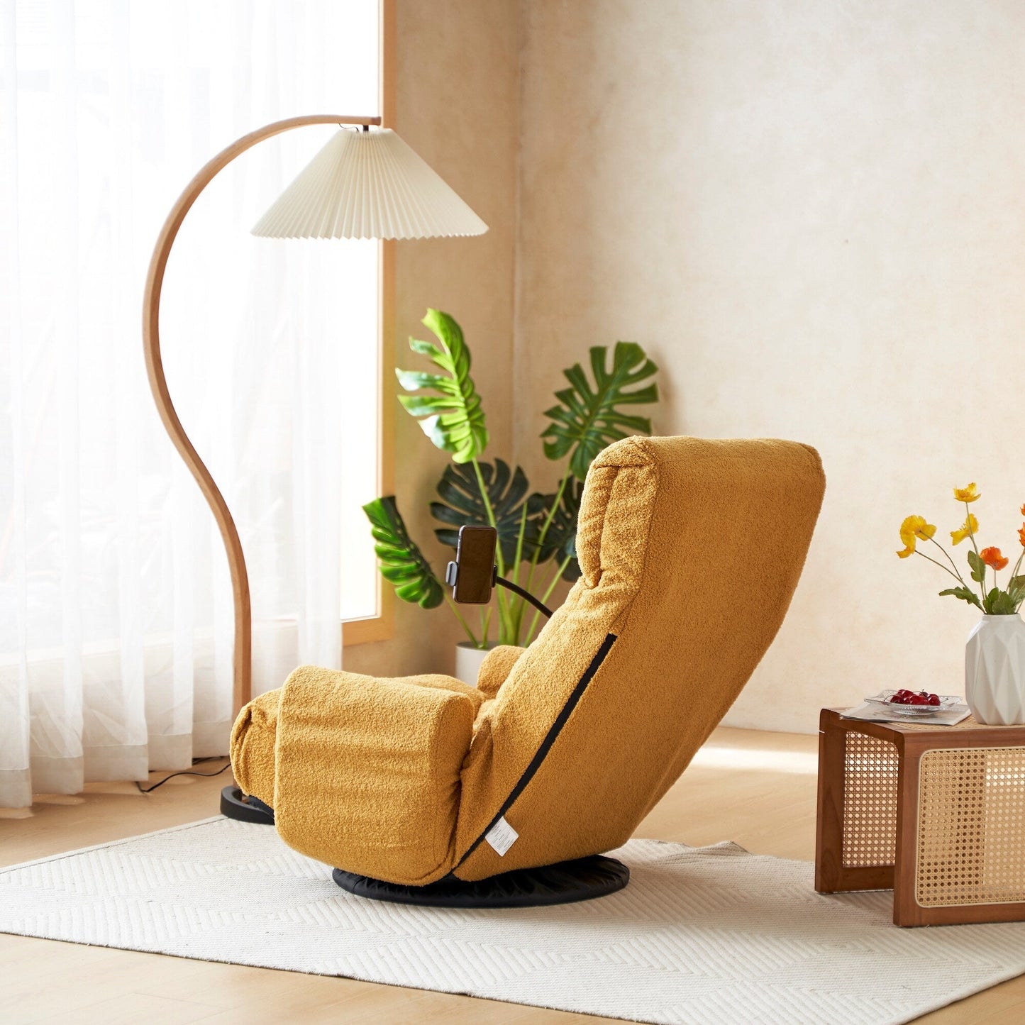Fauteuil inclinable manuel pivotant à 360° avec support pour téléphone portable, appui-tête et dossier réglables
