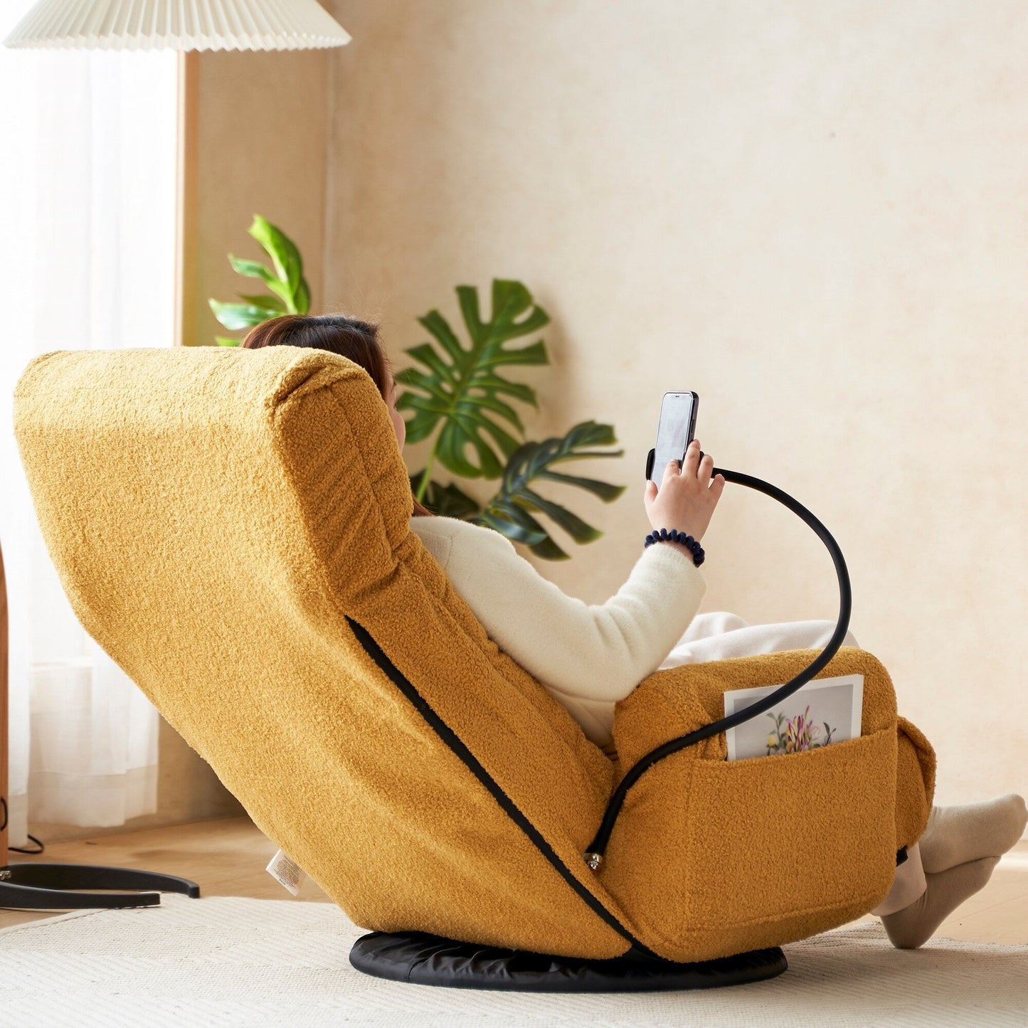 Fauteuil inclinable manuel pivotant à 360° avec support pour téléphone portable, appui-tête et dossier réglables