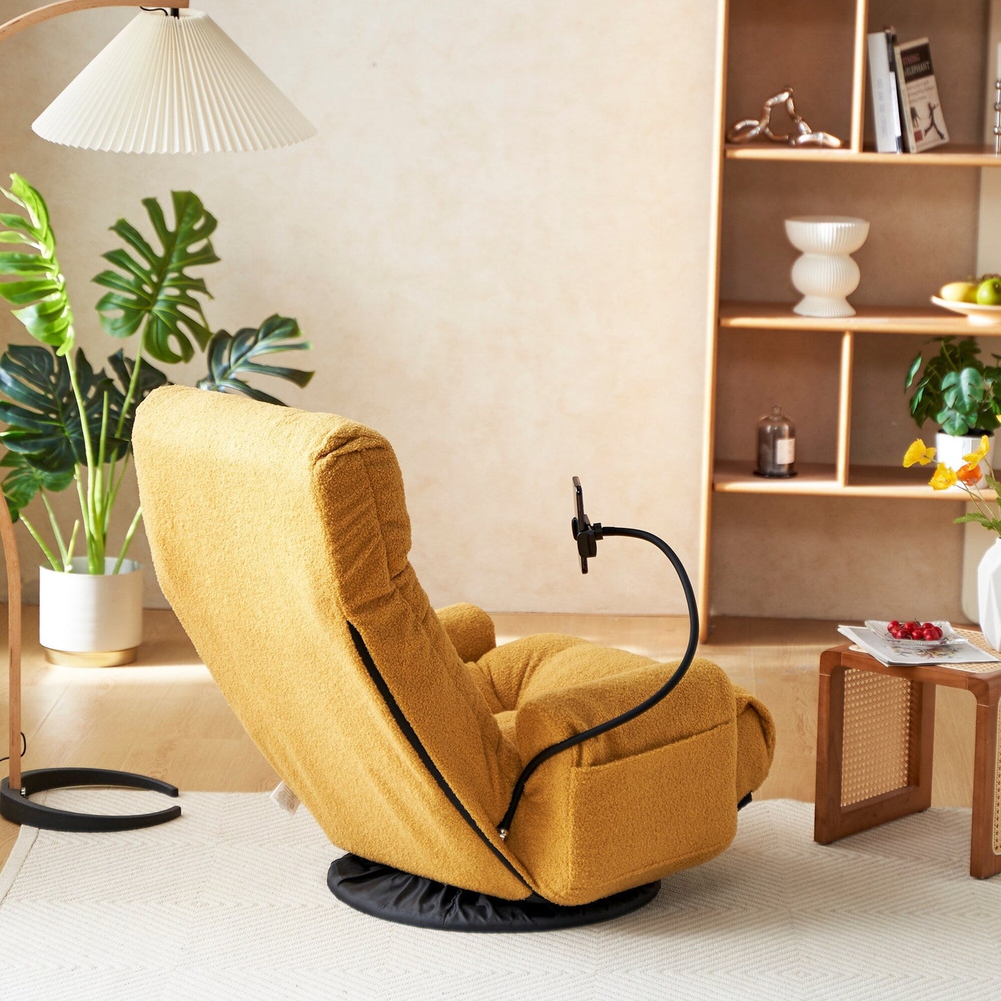 Fauteuil inclinable manuel pivotant à 360° avec support pour téléphone portable, appui-tête et dossier réglables