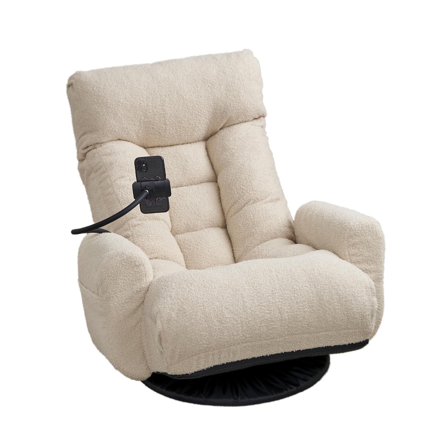 Fauteuil inclinable manuel pivotant à 360° avec support pour téléphone portable, appui-tête et dossier réglables