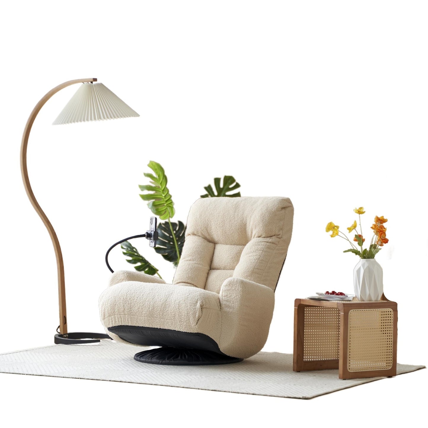 Fauteuil inclinable manuel pivotant à 360° avec support pour téléphone portable, appui-tête et dossier réglables