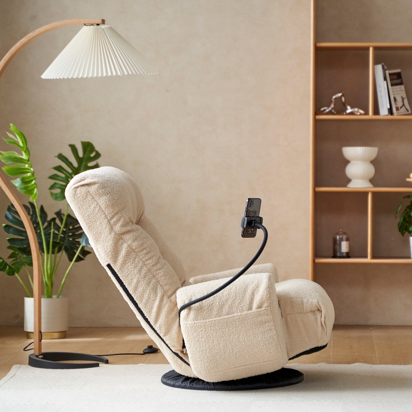 Fauteuil inclinable manuel pivotant à 360° avec support pour téléphone portable, appui-tête et dossier réglables