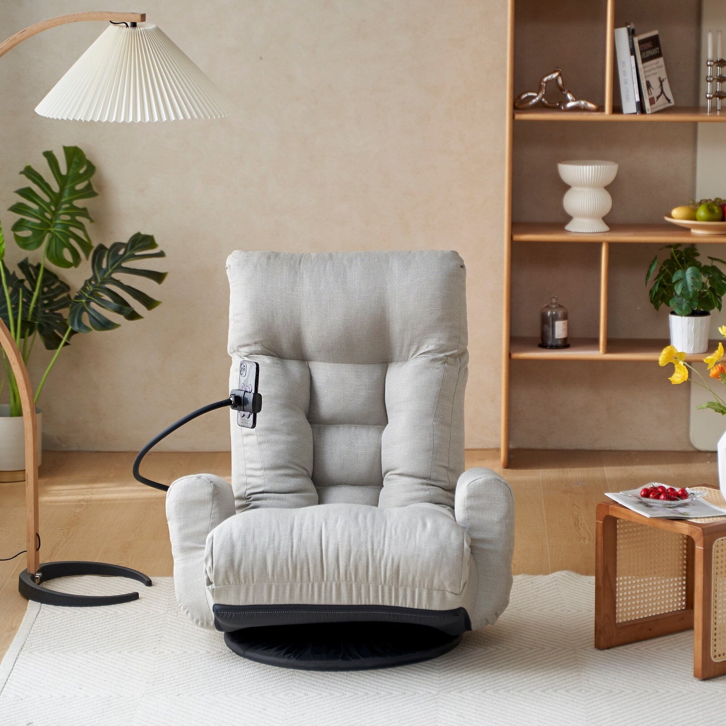 Fauteuil inclinable manuel pivotant à 360° avec support pour téléphone portable, appui-tête et dossier réglables