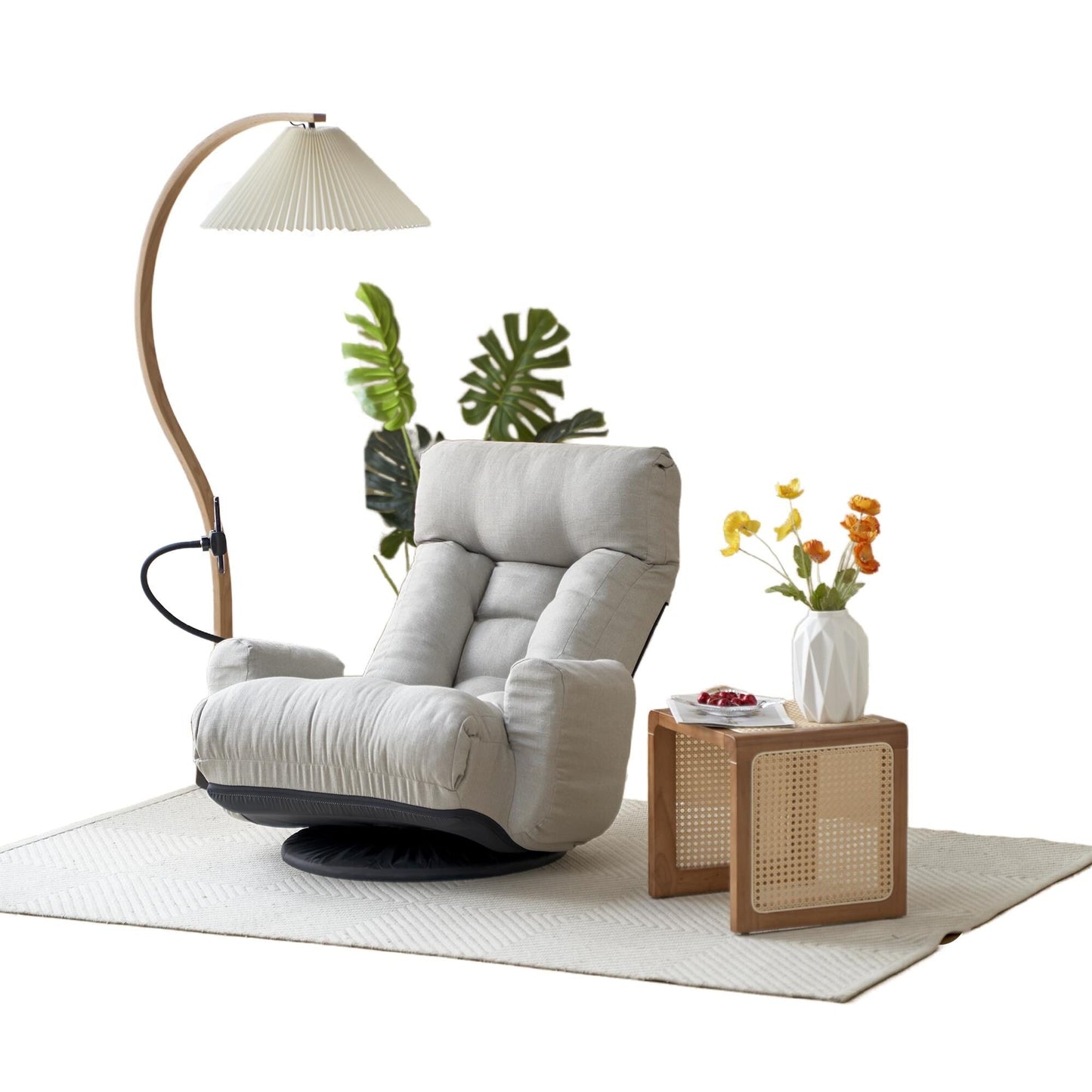 Fauteuil inclinable manuel pivotant à 360° avec support pour téléphone portable, appui-tête et dossier réglables