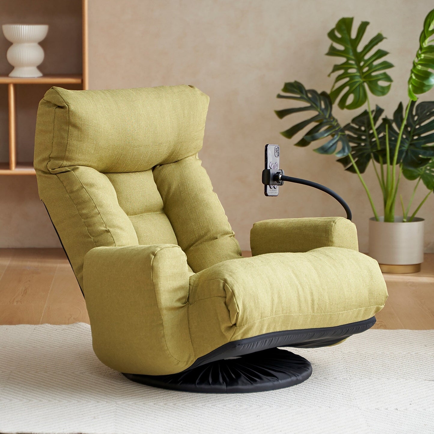 Fauteuil inclinable manuel pivotant à 360° avec support pour téléphone portable, appui-tête et dossier réglables