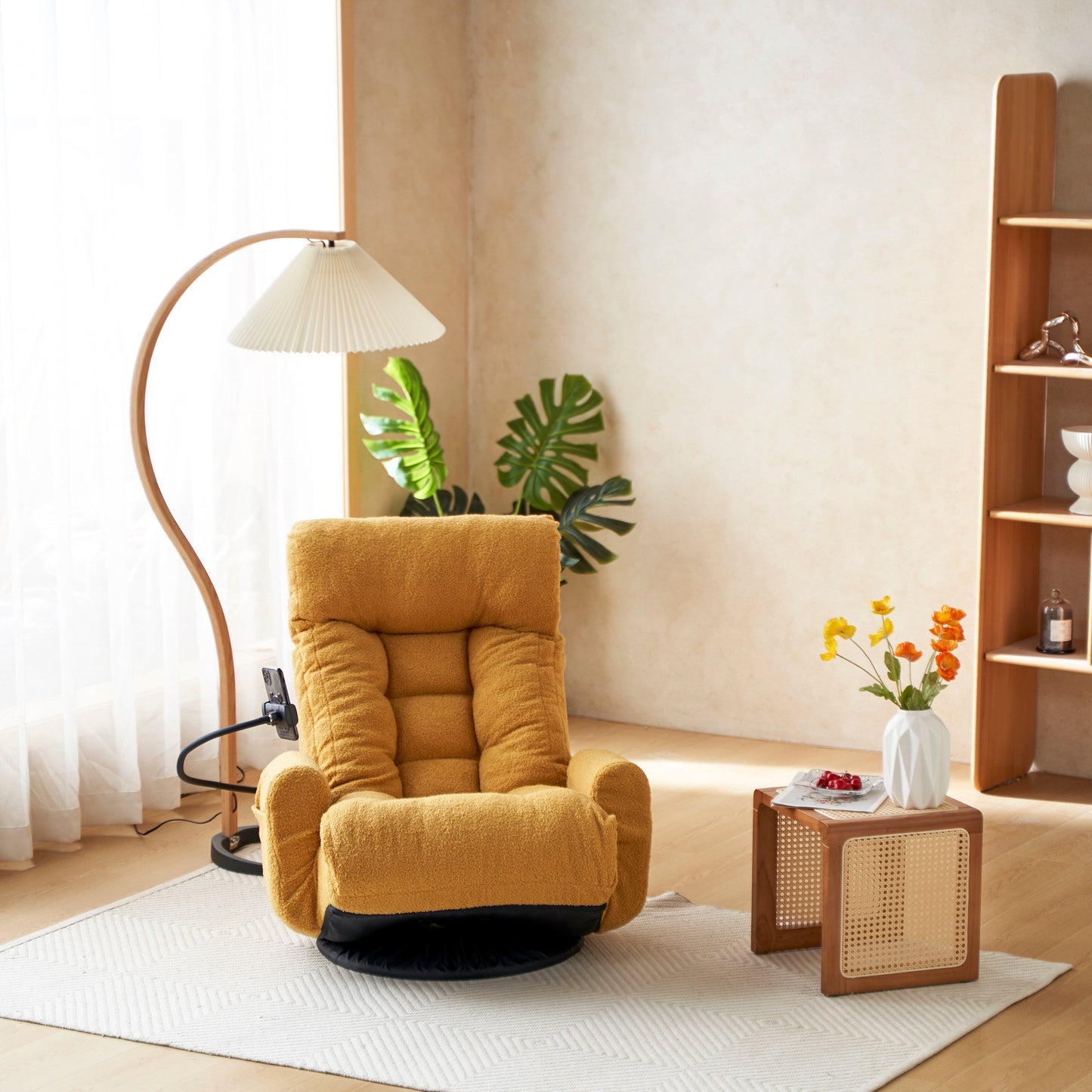 Fauteuil inclinable manuel pivotant à 360° avec support pour téléphone portable, appui-tête et dossier réglables