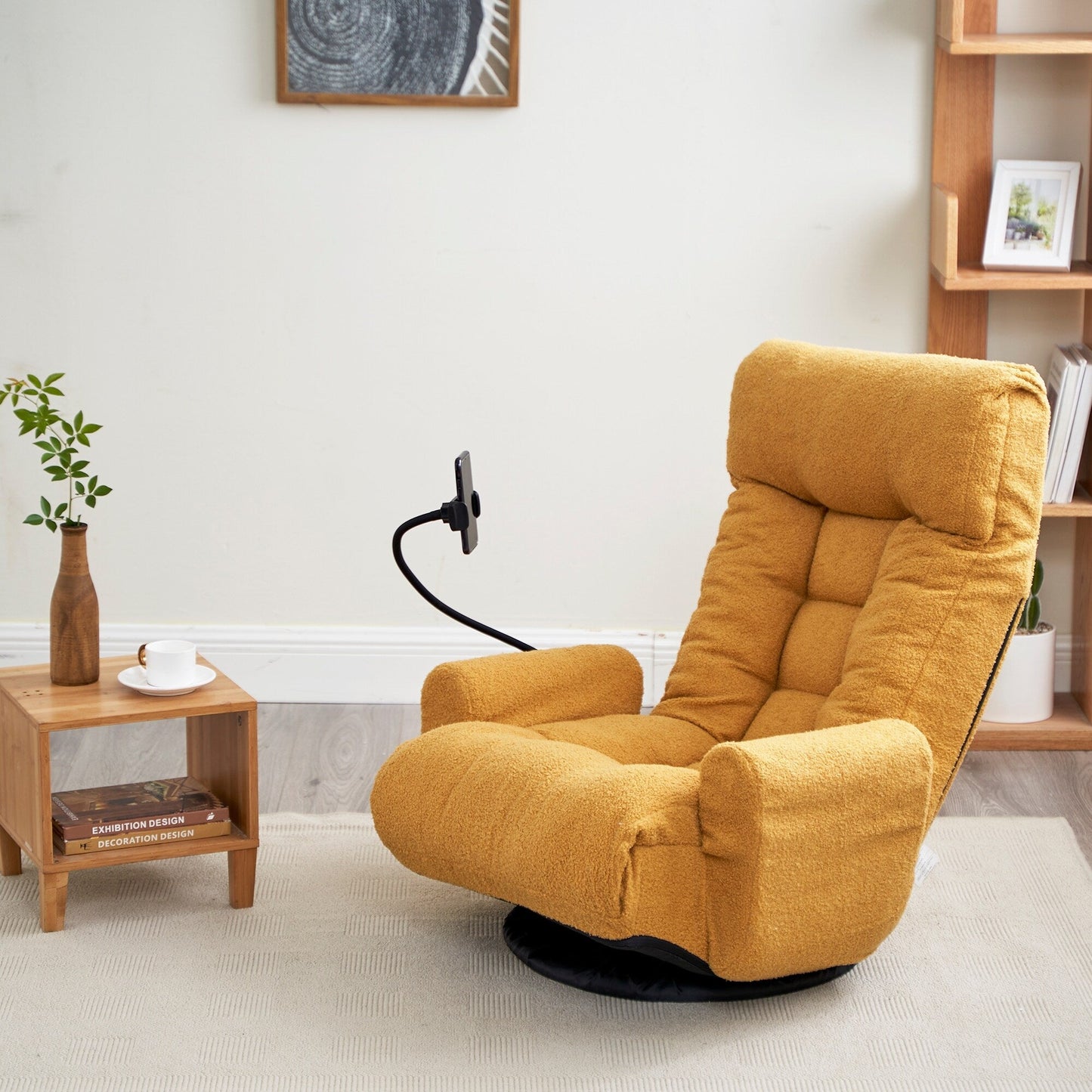 Fauteuil inclinable manuel pivotant à 360° avec support pour téléphone portable, appui-tête et dossier réglables