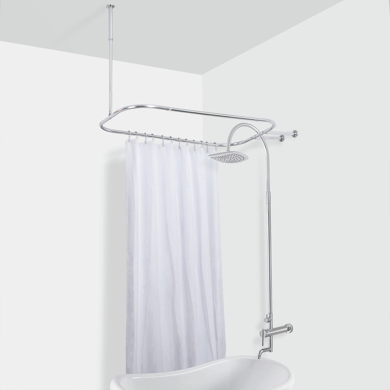 Utopia Alley Rustproof Aluminum Hoop Shower Rod With Ceiling Support for Clawfoot Tub, 46 * 22 in
