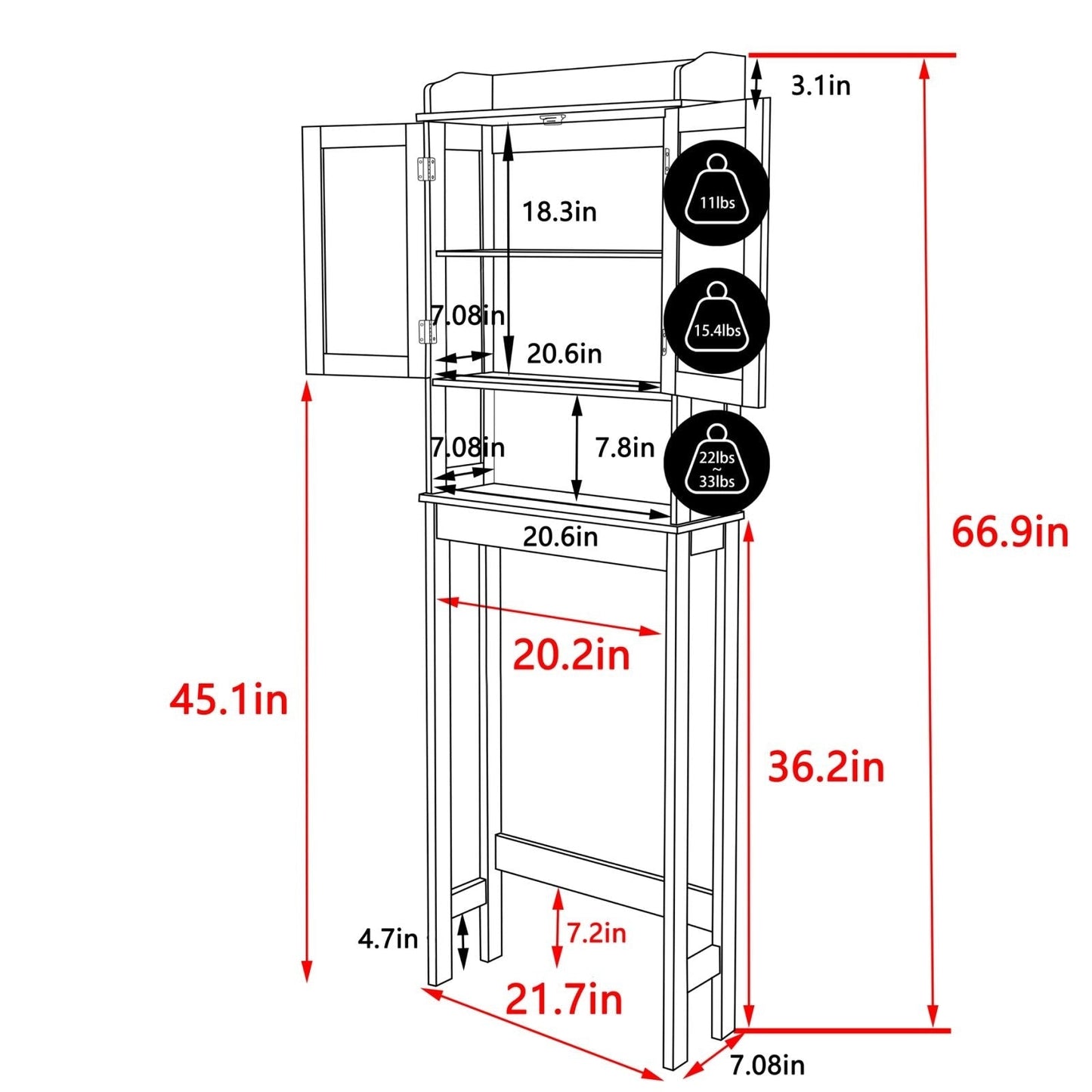VEIKOUS Bathroom Over The Toilet Storage Cabinet Organizer With Doors and Shelves