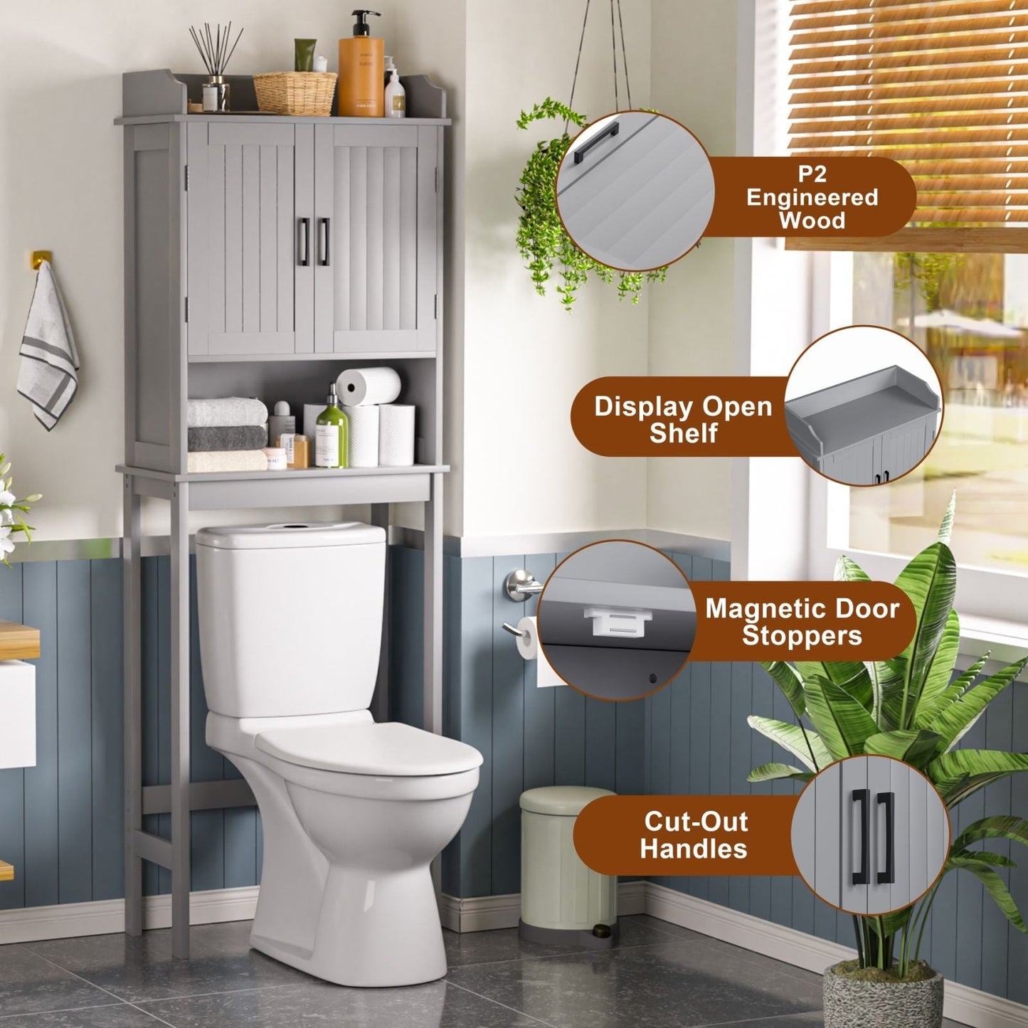 VEIKOUS Bathroom Over The Toilet Storage Cabinet Organizer With Doors and Shelves