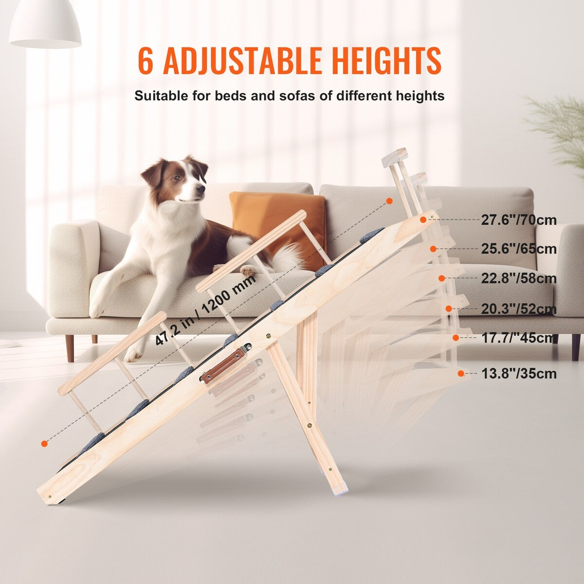 VEVOR Dog Ramp,Folding Pet Ramp for Bed,Adjustable Dog Ramp for Adjustable,Suitable for Couch,Sofa,Car