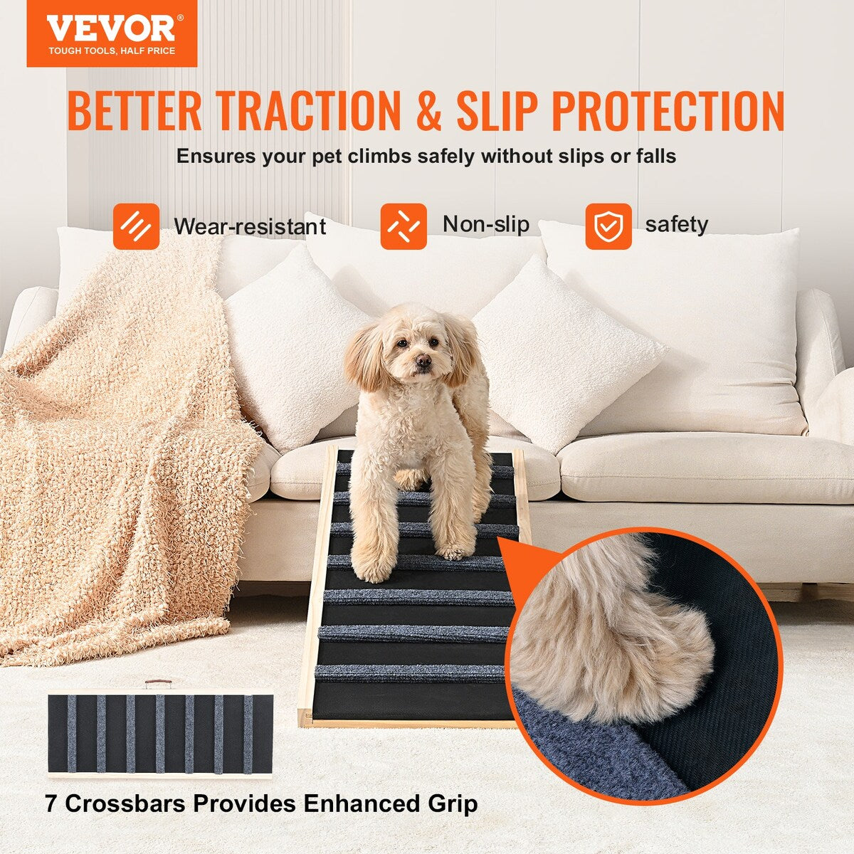 VEVOR Dog Ramp,Folding Pet Ramp for Bed,Adjustable Dog Ramp for Adjustable,Suitable for Couch,Sofa,Car