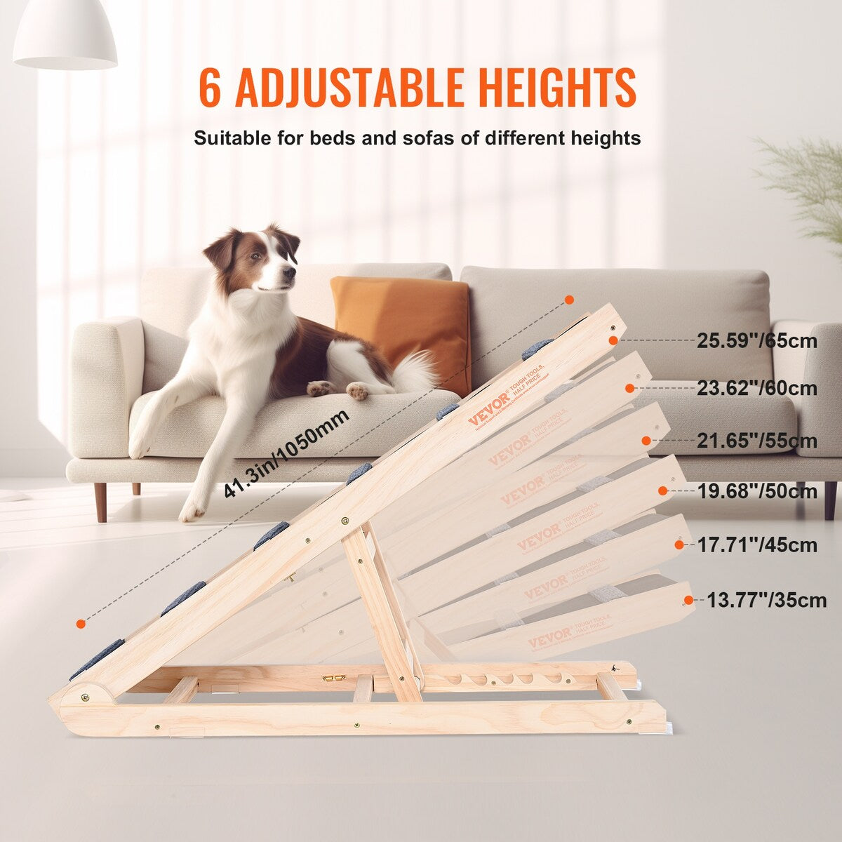 VEVOR Dog Ramp,Folding Pet Ramp for Bed,Adjustable Dog Ramp for Adjustable,Suitable for Couch,Sofa,Car