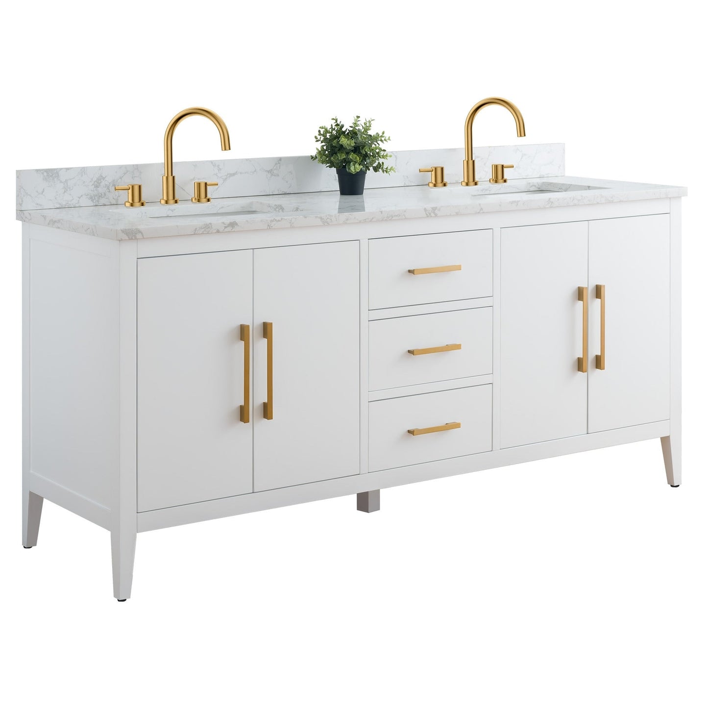 Vanity Art 72 Double Sink Bathroom Vanity Cabinet with Engineered Marble Top