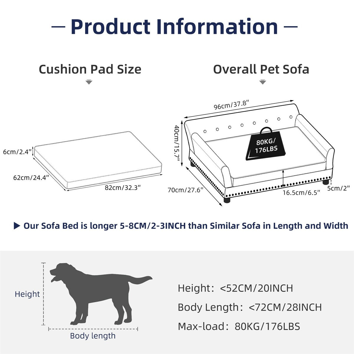 Velvet Tufted Couch Pet Bed Upholstered with Removable Cushion
