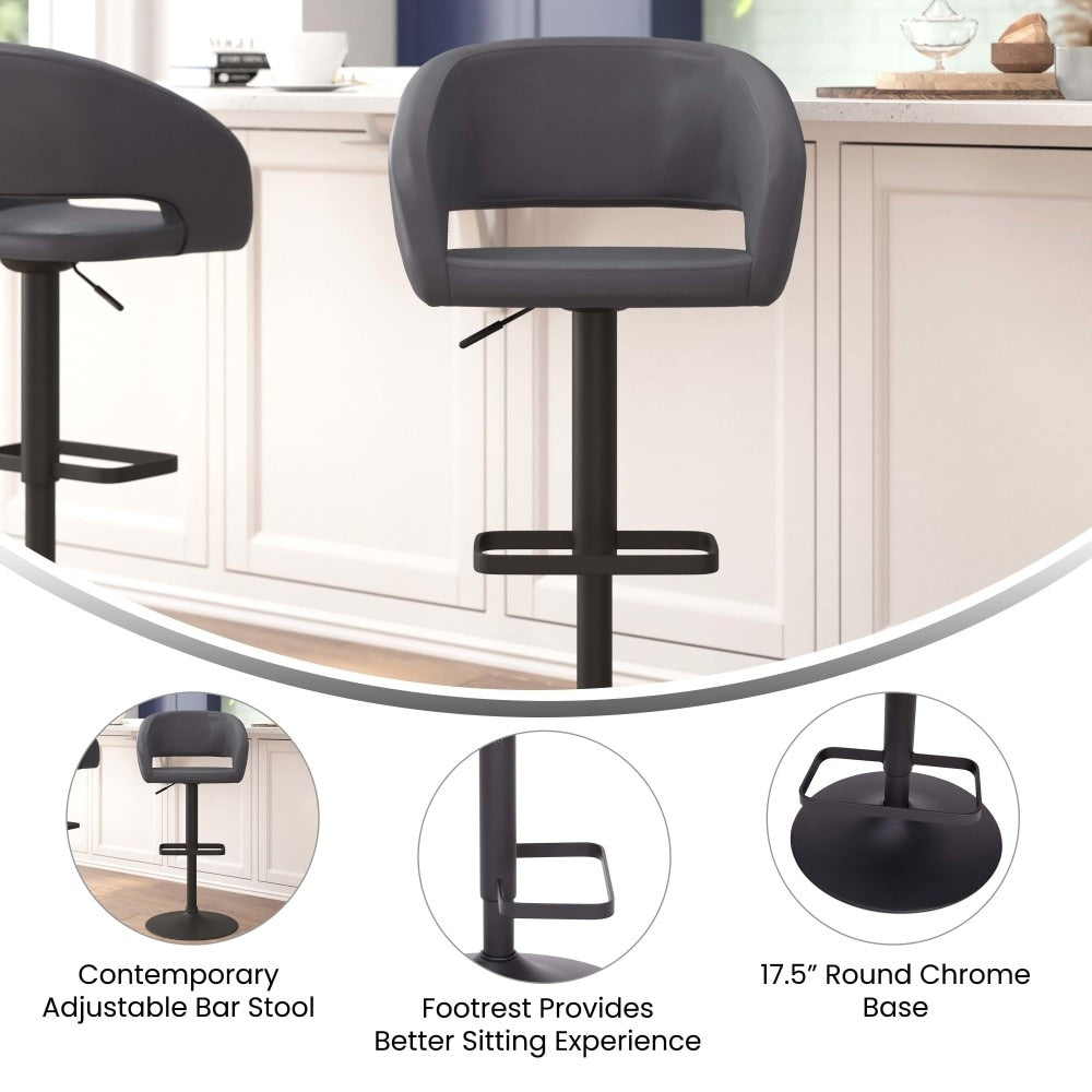 Modern Upholstered Adjustable-Height Barstool with Rounded Back