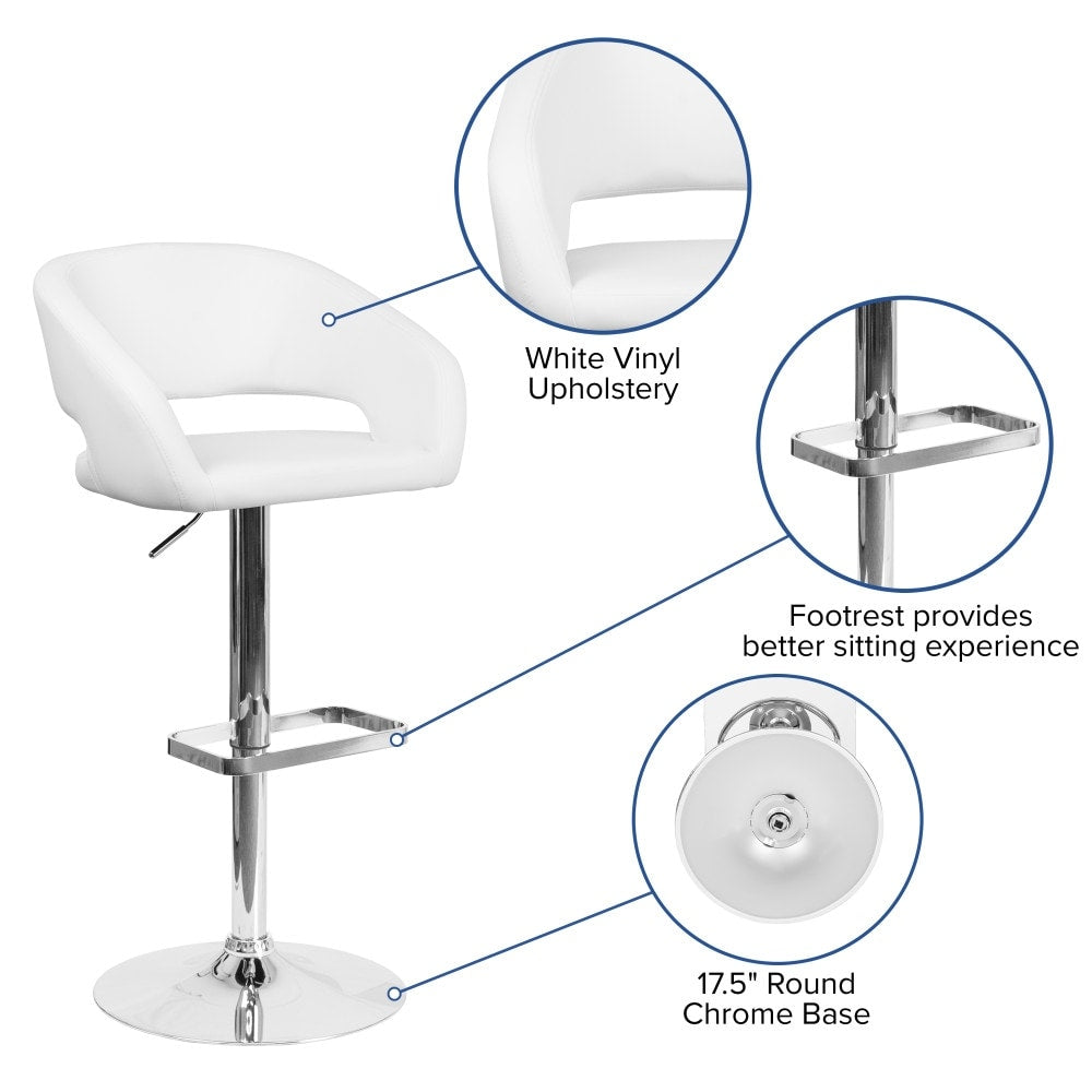 Modern Upholstered Adjustable-Height Barstool with Rounded Back