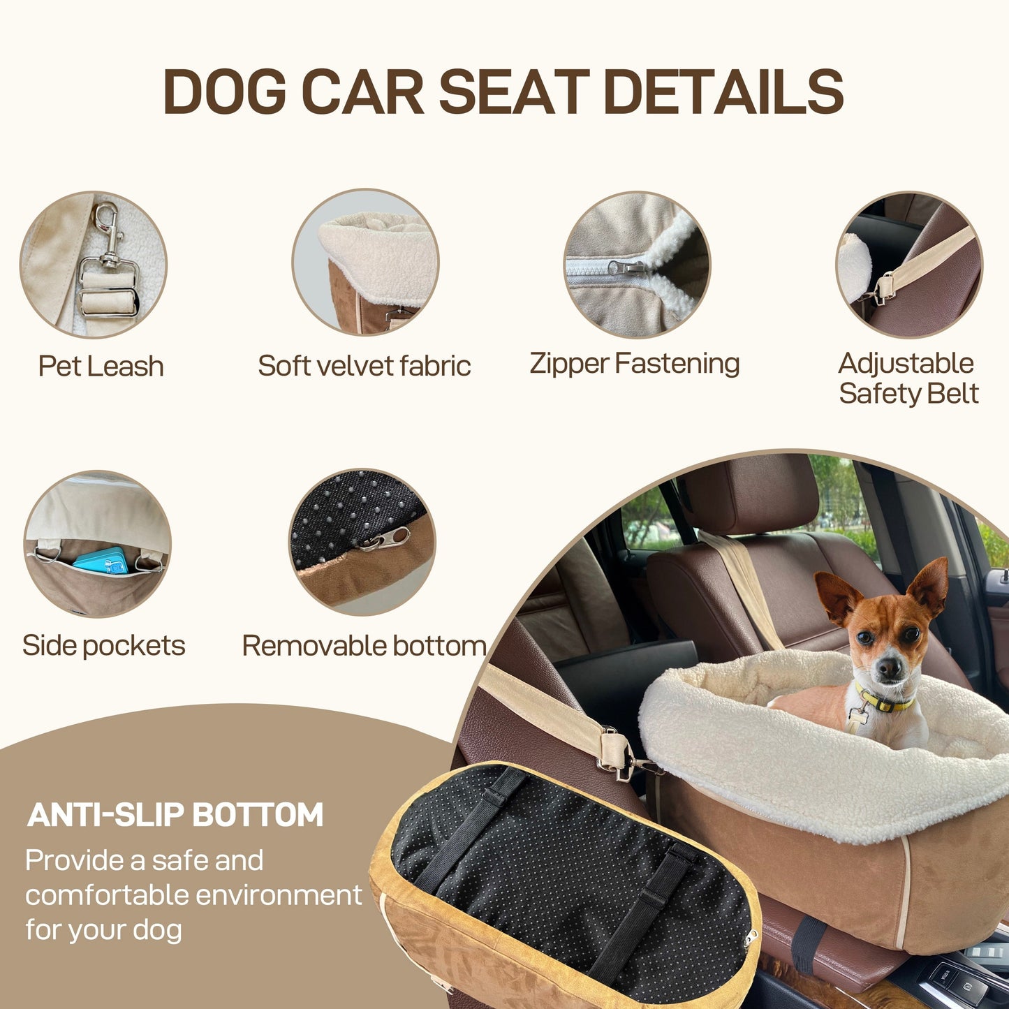 WOWMAX Small Dog Car Seat for Center Console Pet Booster Seat for Car Cat Carrier