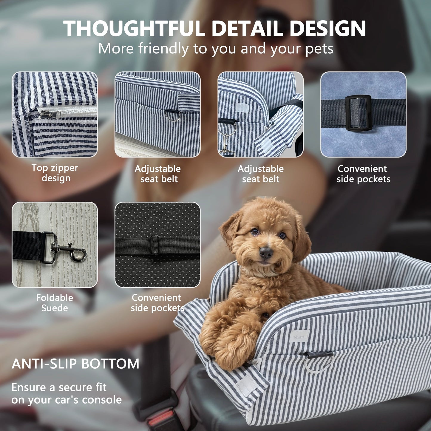 WOWMAX Small Dog Car Seat for Center Console Pet Booster Seat for Car Cat Carrier