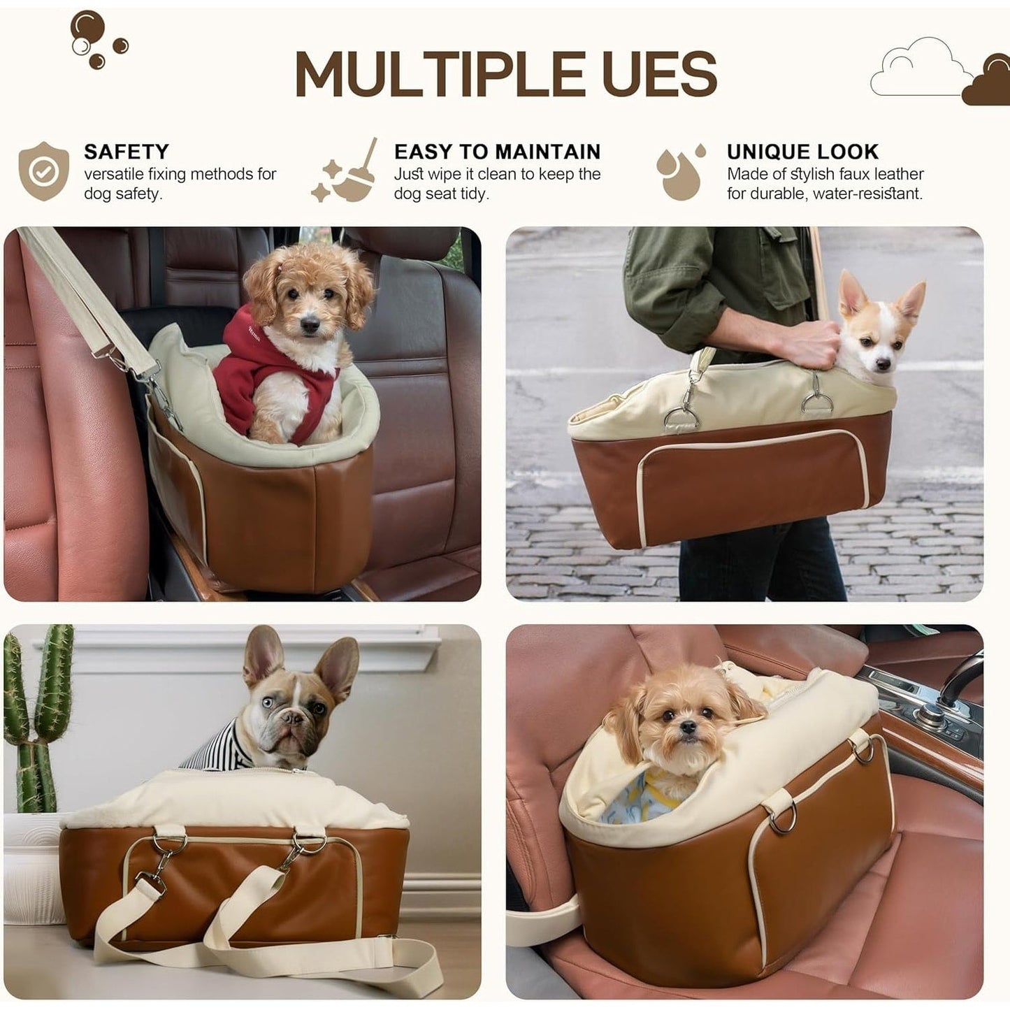 WOWMAX Small Dog Car Seat for Center Console Pet Booster Seat for Car Cat Carrier