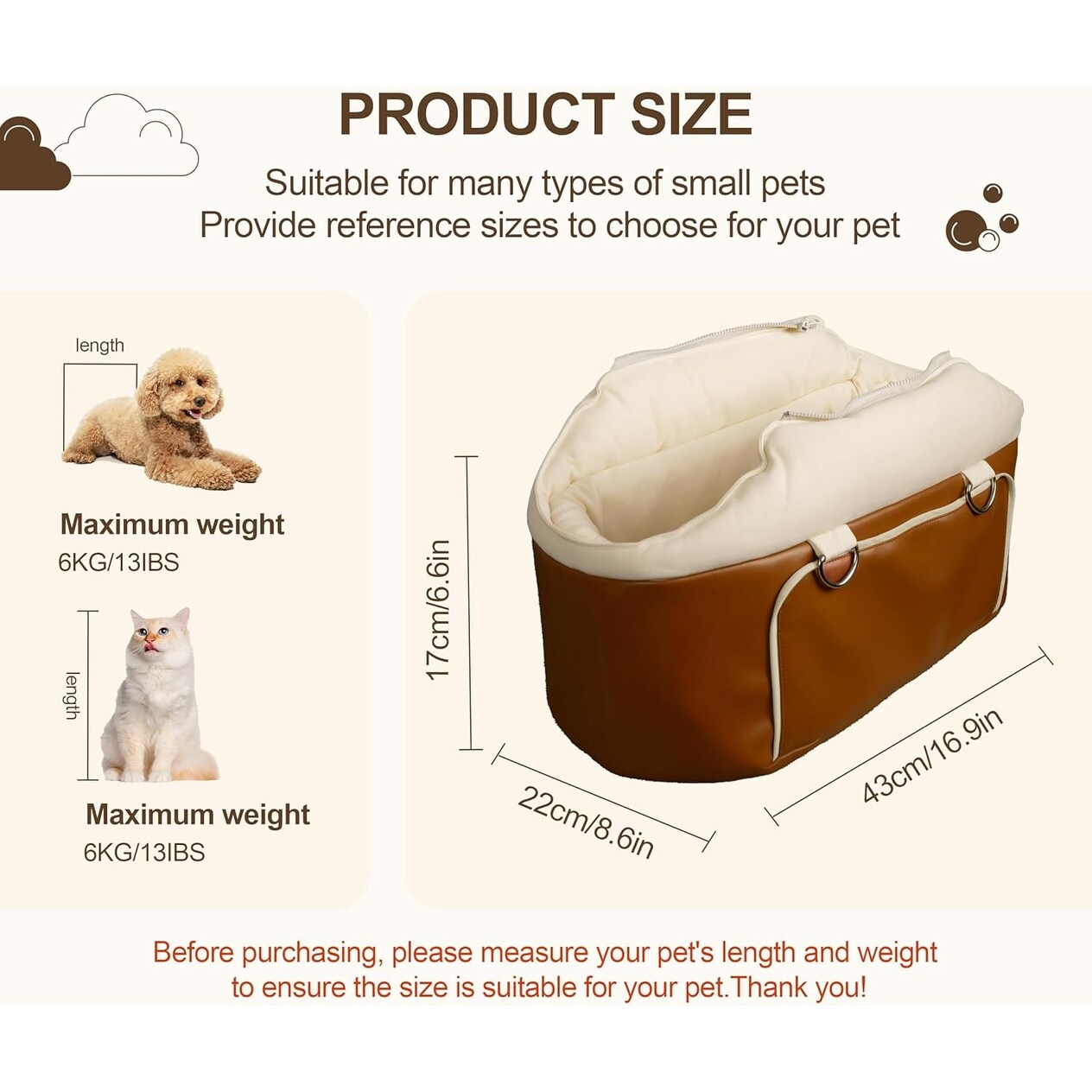 WOWMAX Small Dog Car Seat for Center Console Pet Booster Seat for Car Cat Carrier