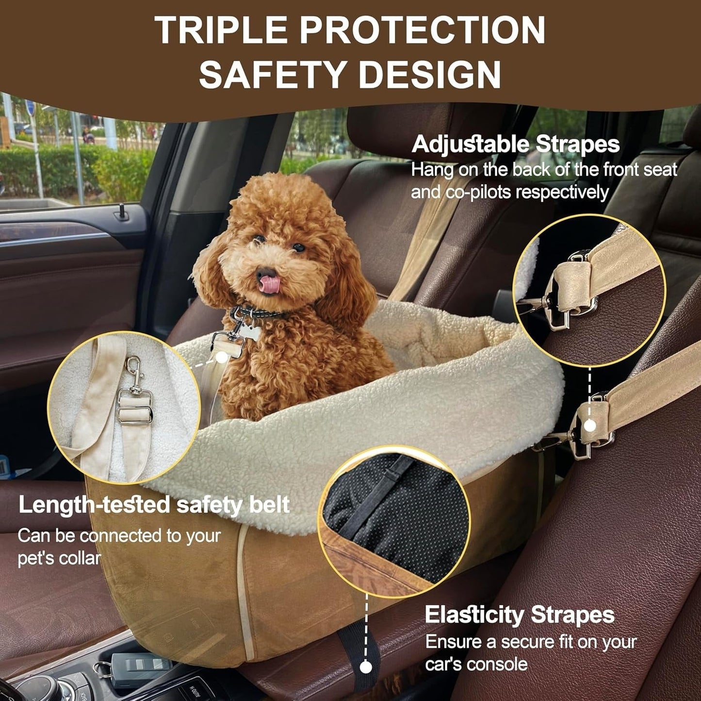 WOWMAX Small Dog Car Seat for Center Console Pet Booster Seat for Car Cat Carrier