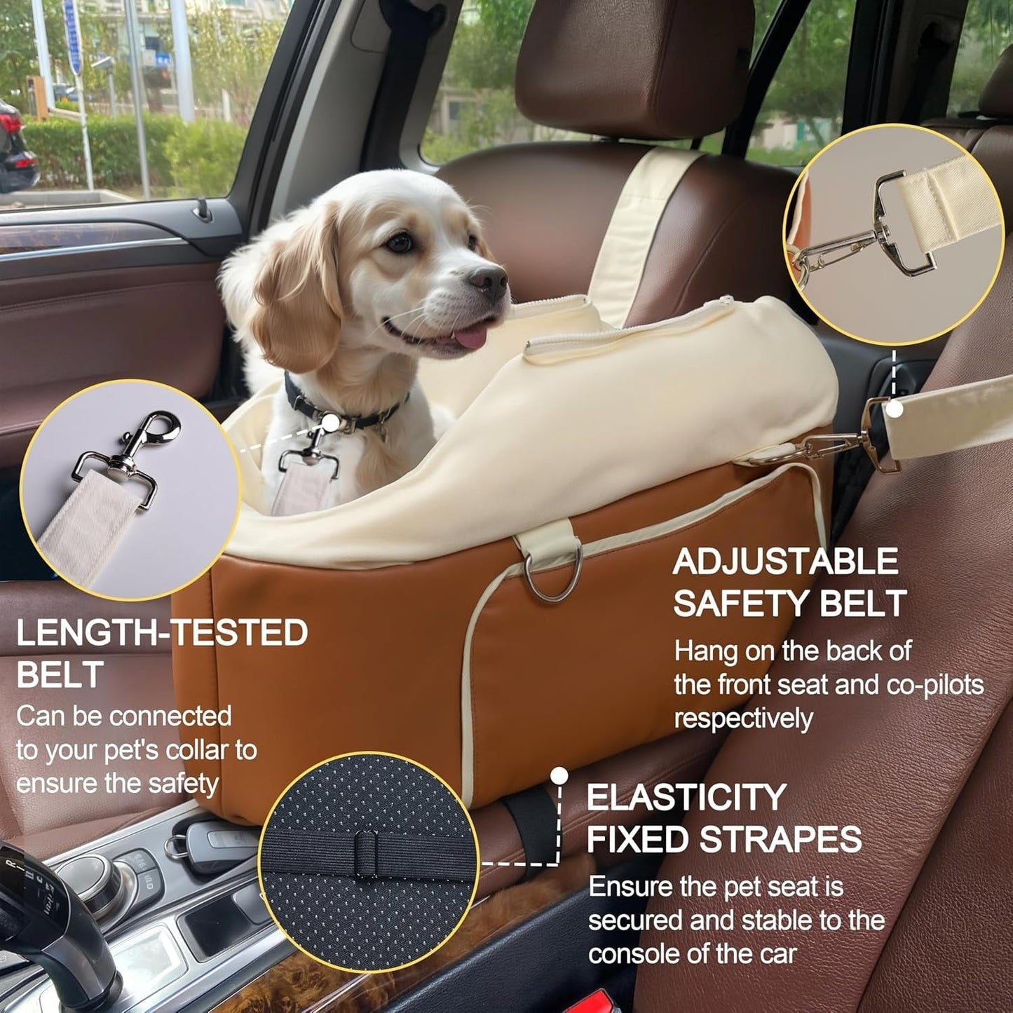 WOWMAX Small Dog Car Seat for Center Console Pet Booster Seat for Car Cat Carrier
