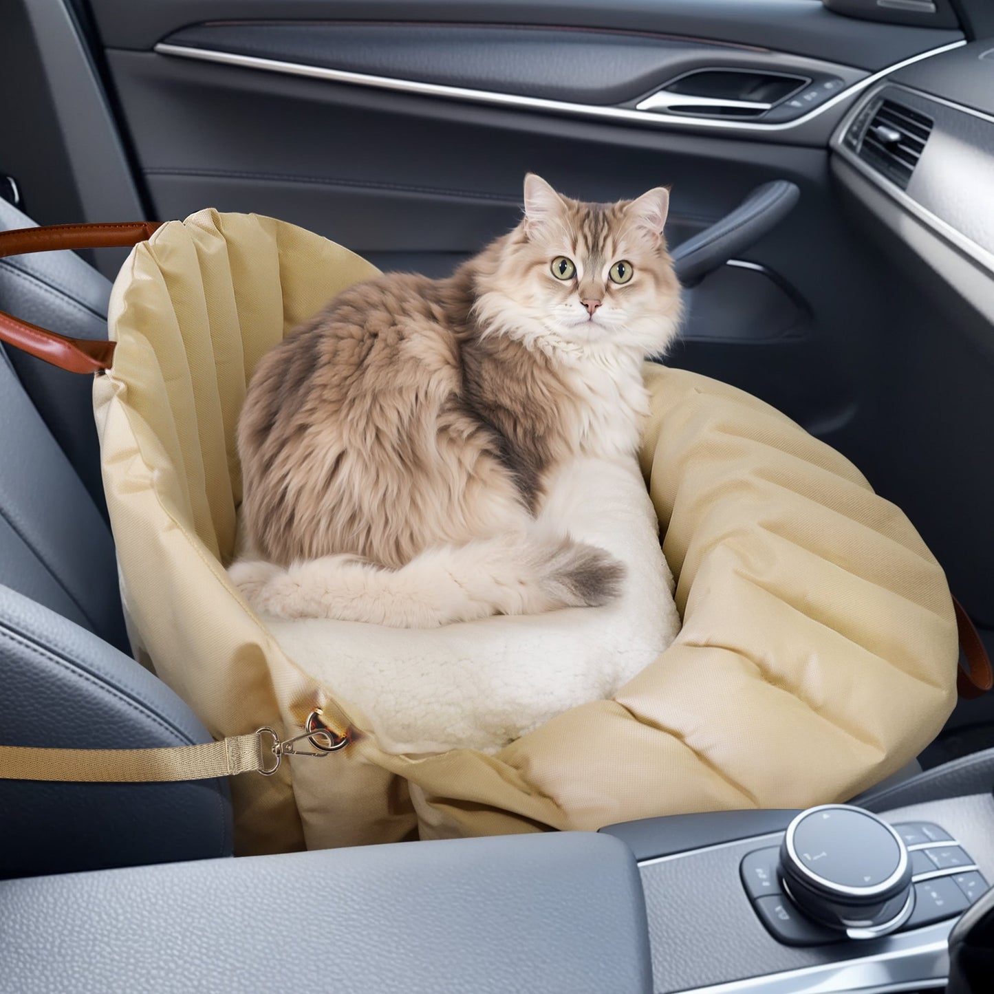 WOWMAX Small Dog Car Seat for Center Console Pet Booster Seat for Car Cat Carrier