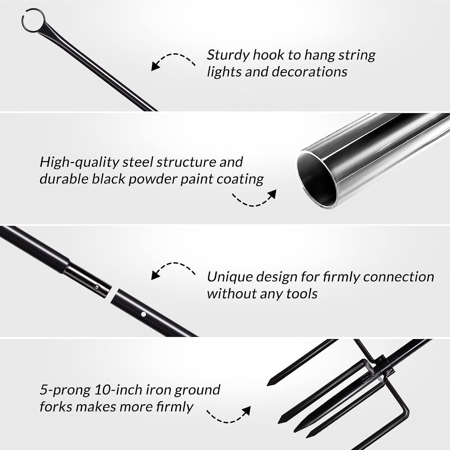 WaLensee 9.4 FT String Light Poles with Hook for Hanging String Lights for Garden Party Patio Christmas Wedding