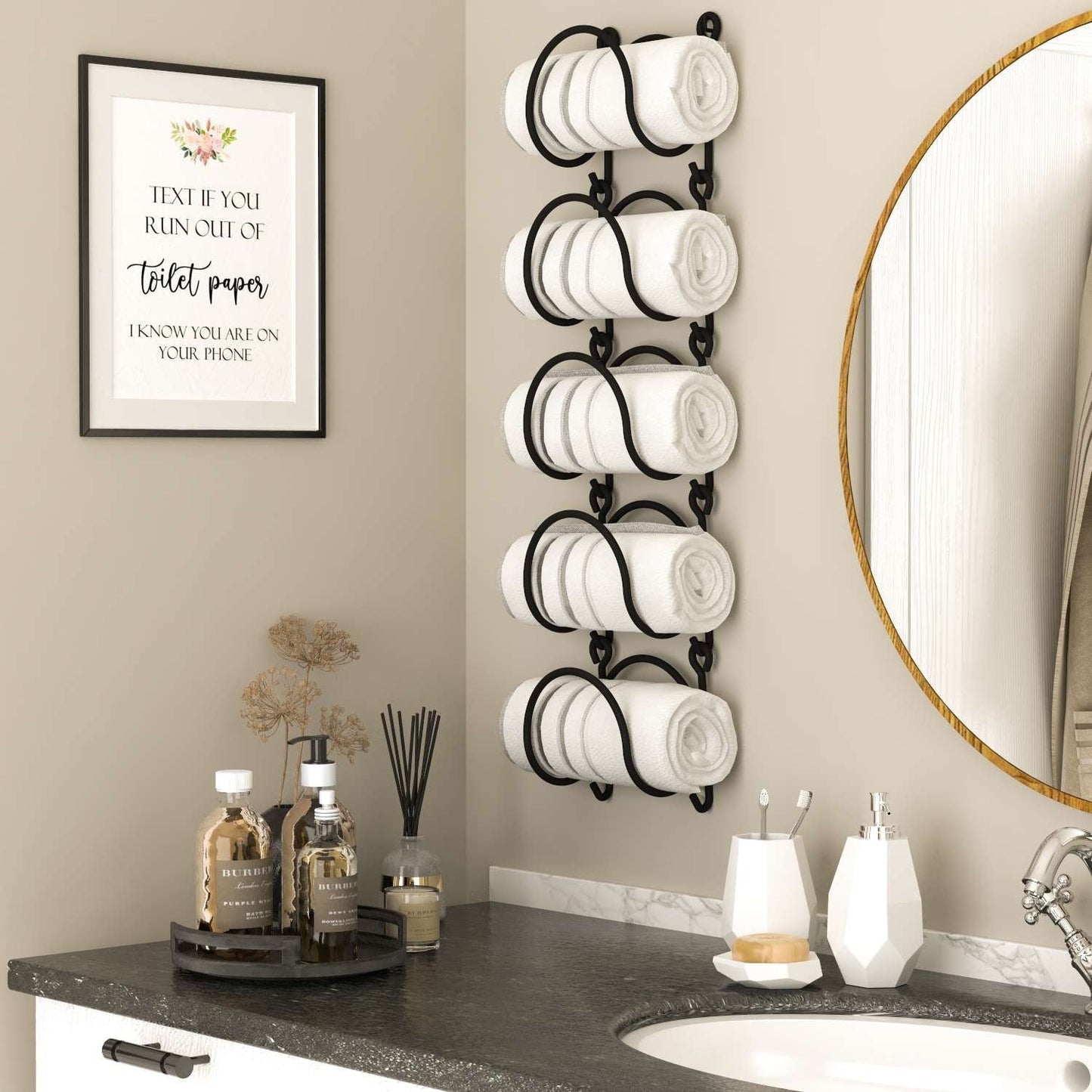 Wallniture Boto Towel Rack, Rustic Wall Decor Bathroom Organizer