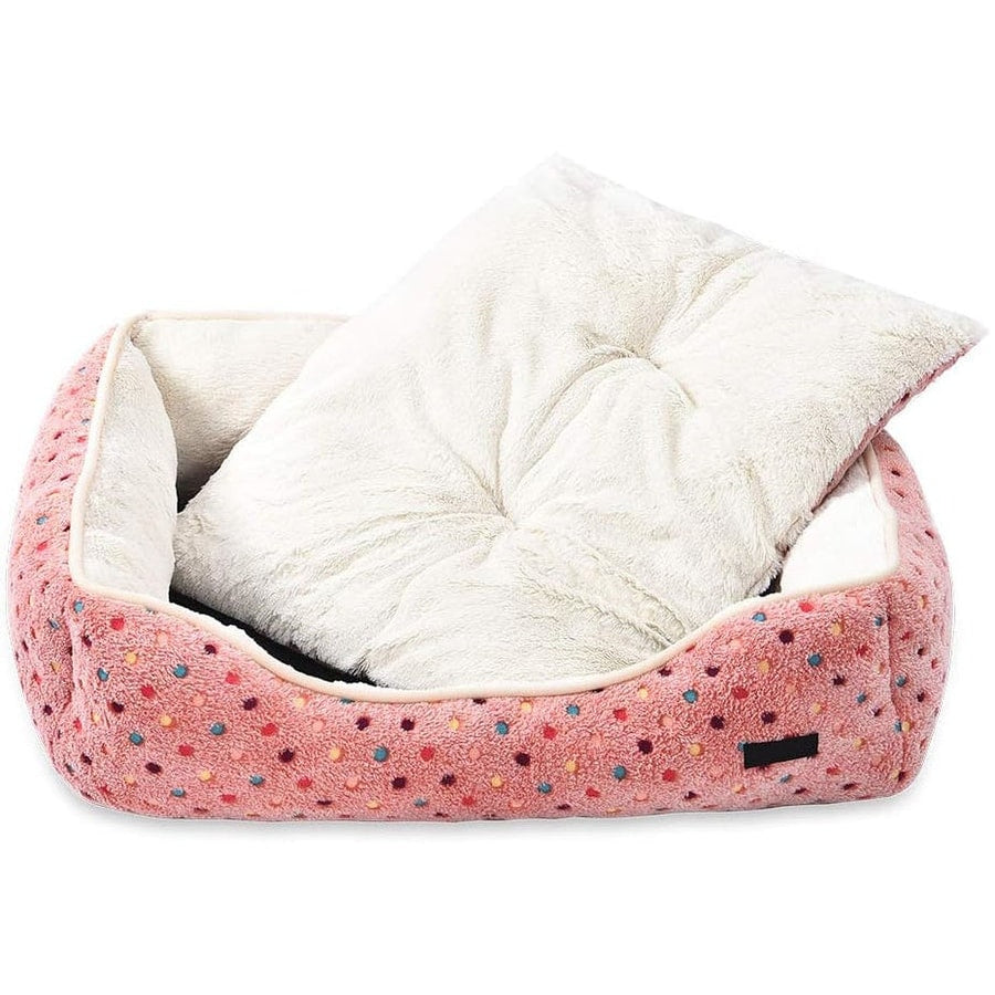 Warm & Cozy Pet Bed for Dogs and Cats (Pink Polka Dots) - 29.5 x 22.8 x 7.5