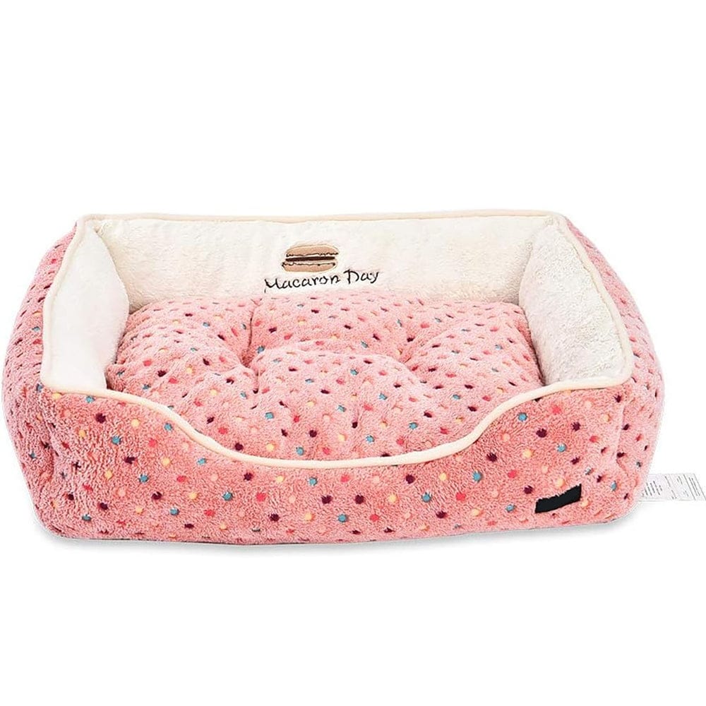 Warm & Cozy Pet Bed for Dogs and Cats (Pink Polka Dots) - 29.5 x 22.8 x 7.5