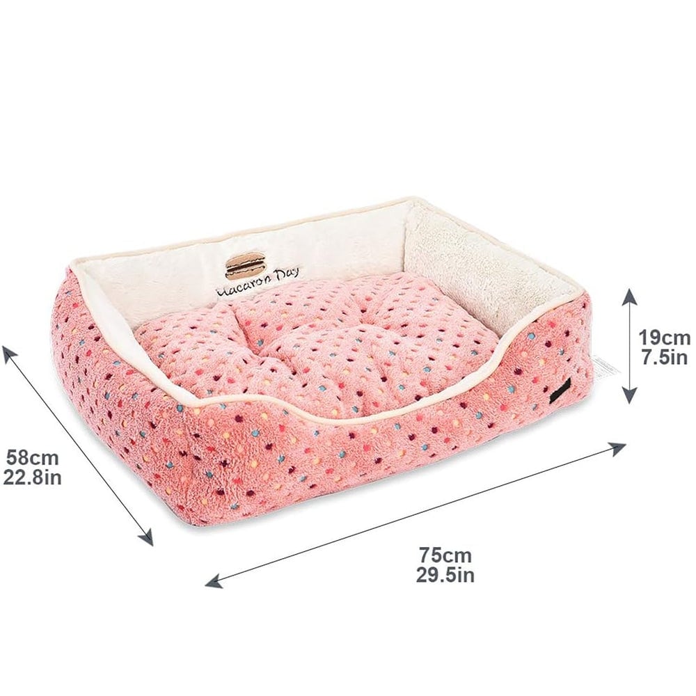 Warm & Cozy Pet Bed for Dogs and Cats (Pink Polka Dots) - 29.5 x 22.8 x 7.5
