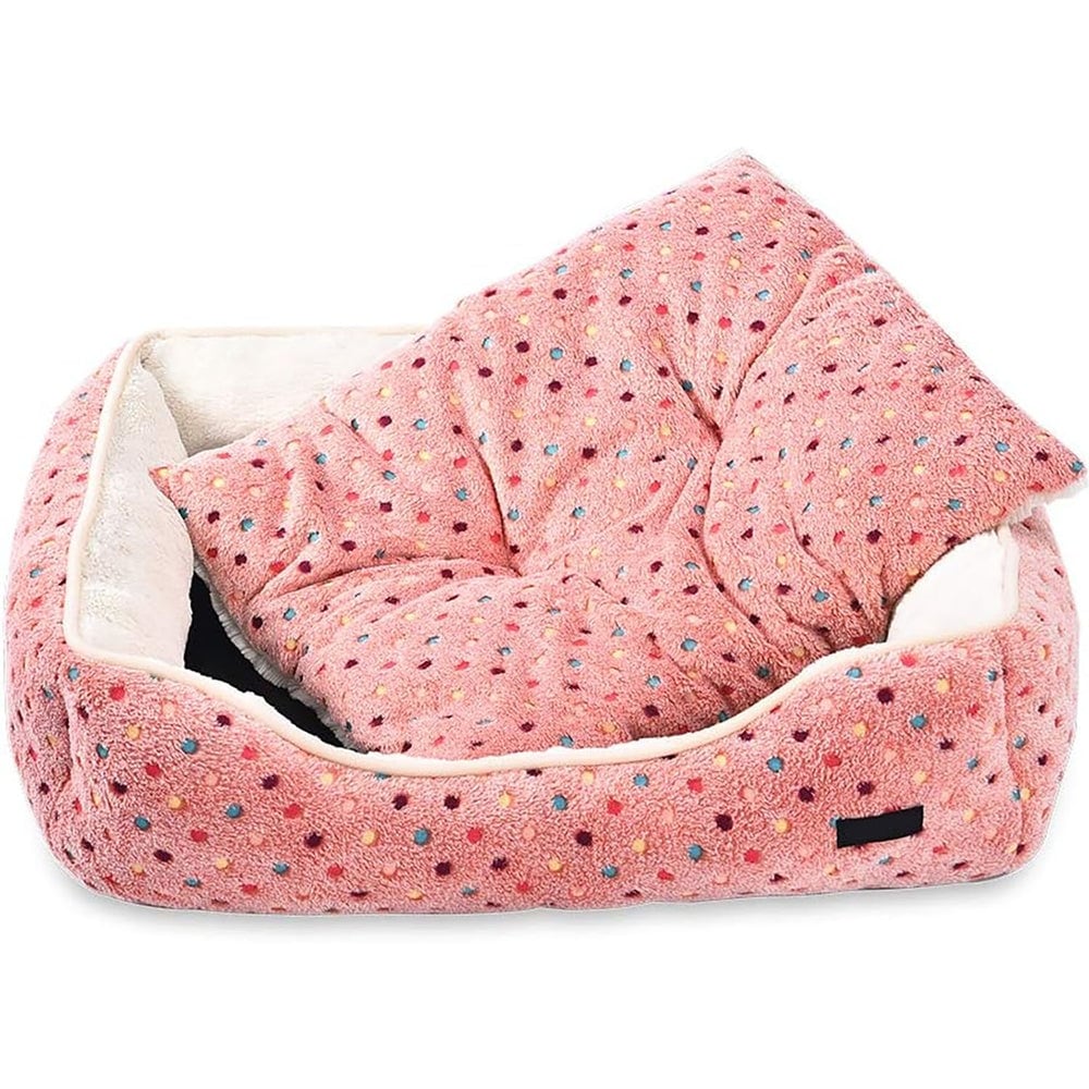 Warm & Cozy Pet Bed for Dogs and Cats (Pink Polka Dots) - 29.5 x 22.8 x 7.5