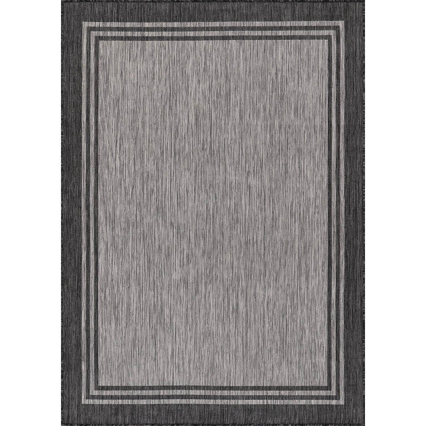 Washable Bordered Indoor Outdoor Rug for Patio, Deck, Porch