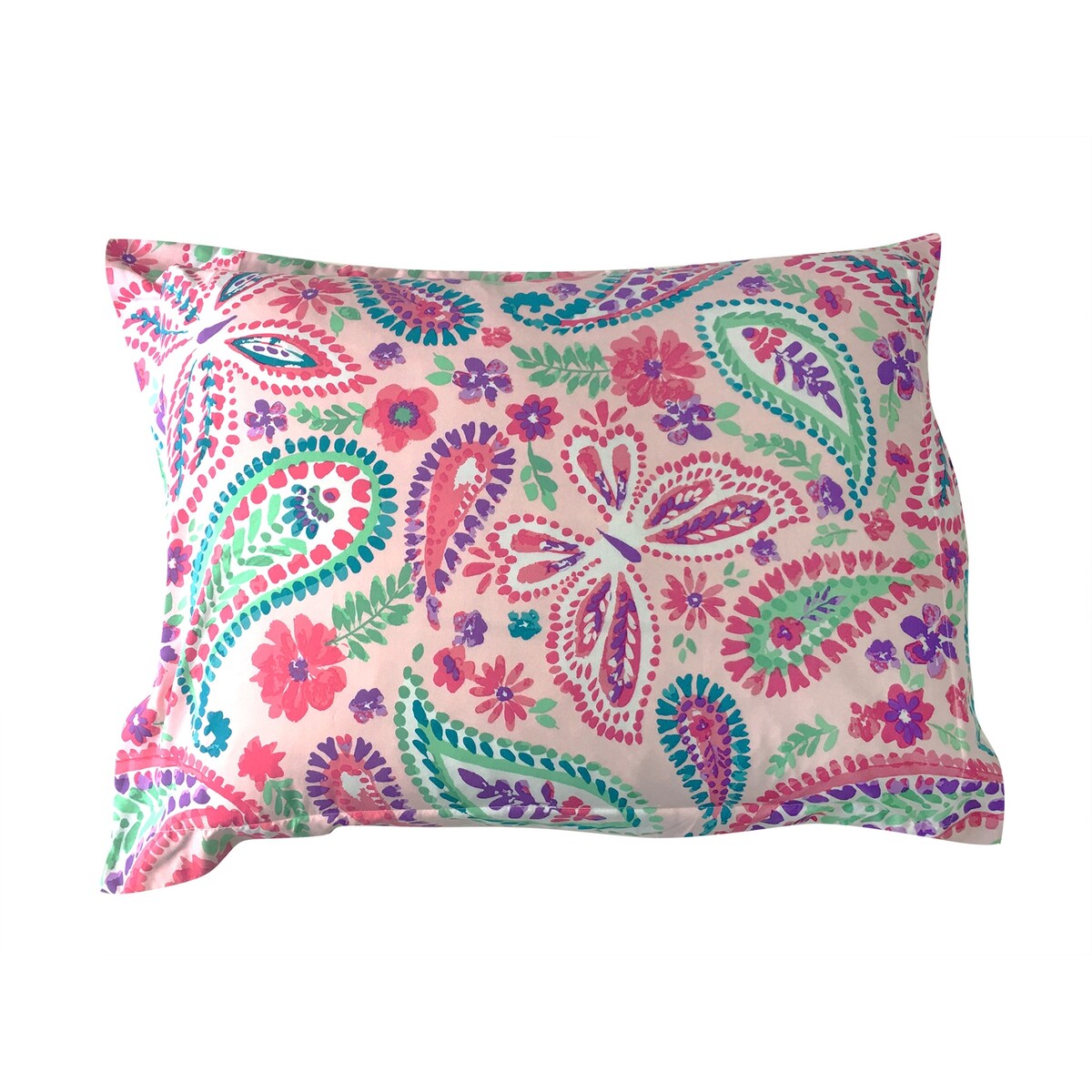 Watercolor Flutter Pink Floral Comforter Set With Butterfly Throw Pillow