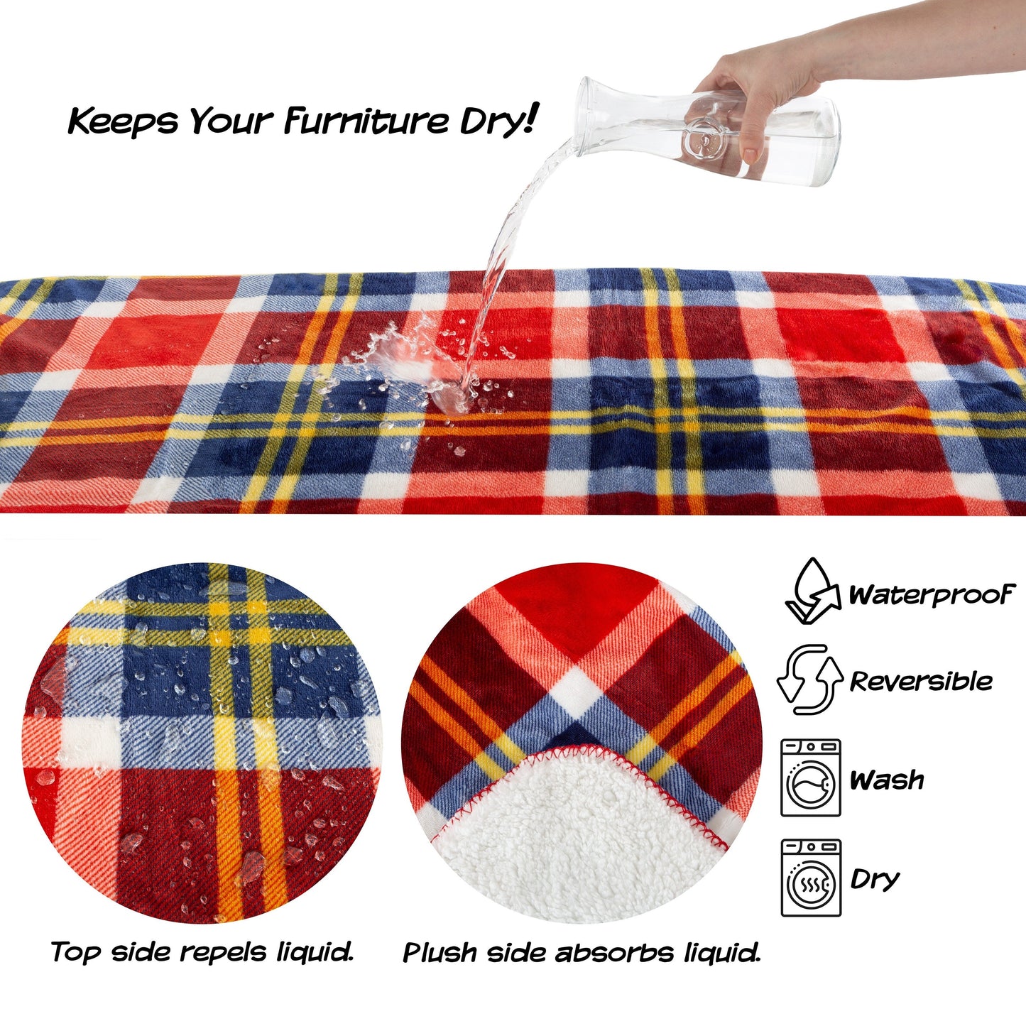 Waterproof Blanket for Dogs and Cats - Reversible Throw for Couch, Bed, or Car