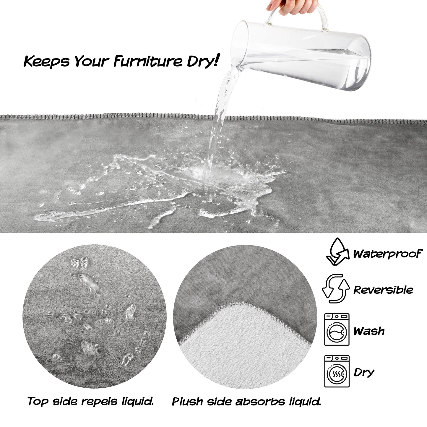 Waterproof Blanket for Dogs and Cats - Reversible Throw for Couch, Bed, or Car
