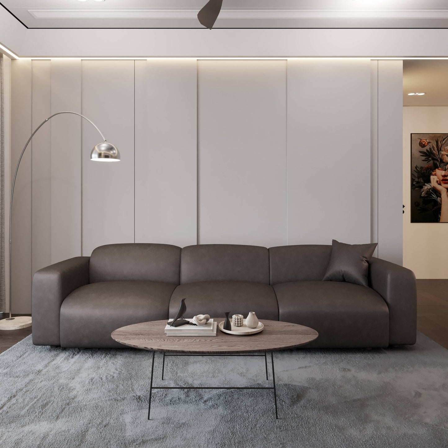 Ensemble de salon sectionnel rembourré Whisper avec chaises modulaires, accoudoirs amovibles et pouf