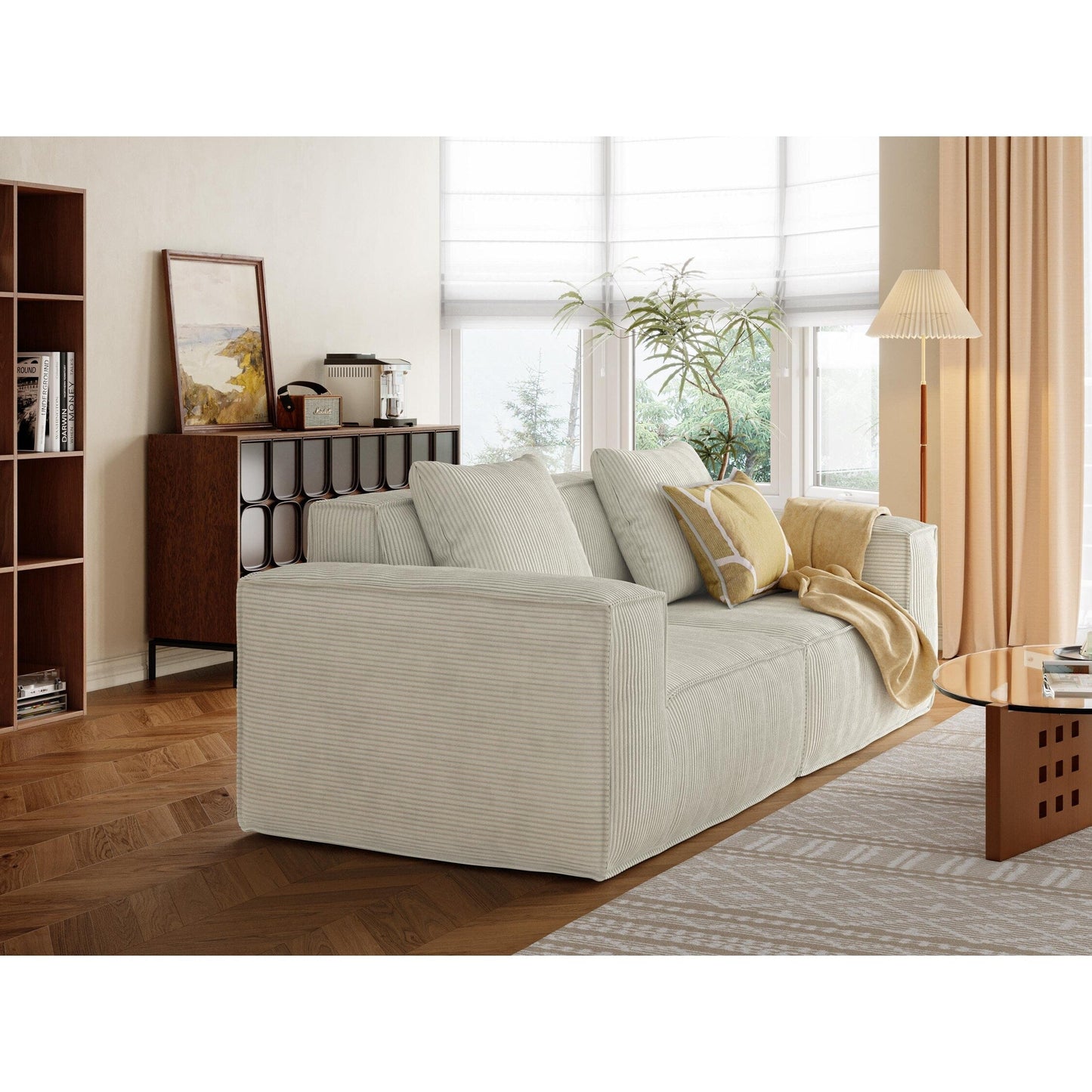 Canapé-lit modulable 3 places blanc de 118 pouces avec repose-pieds