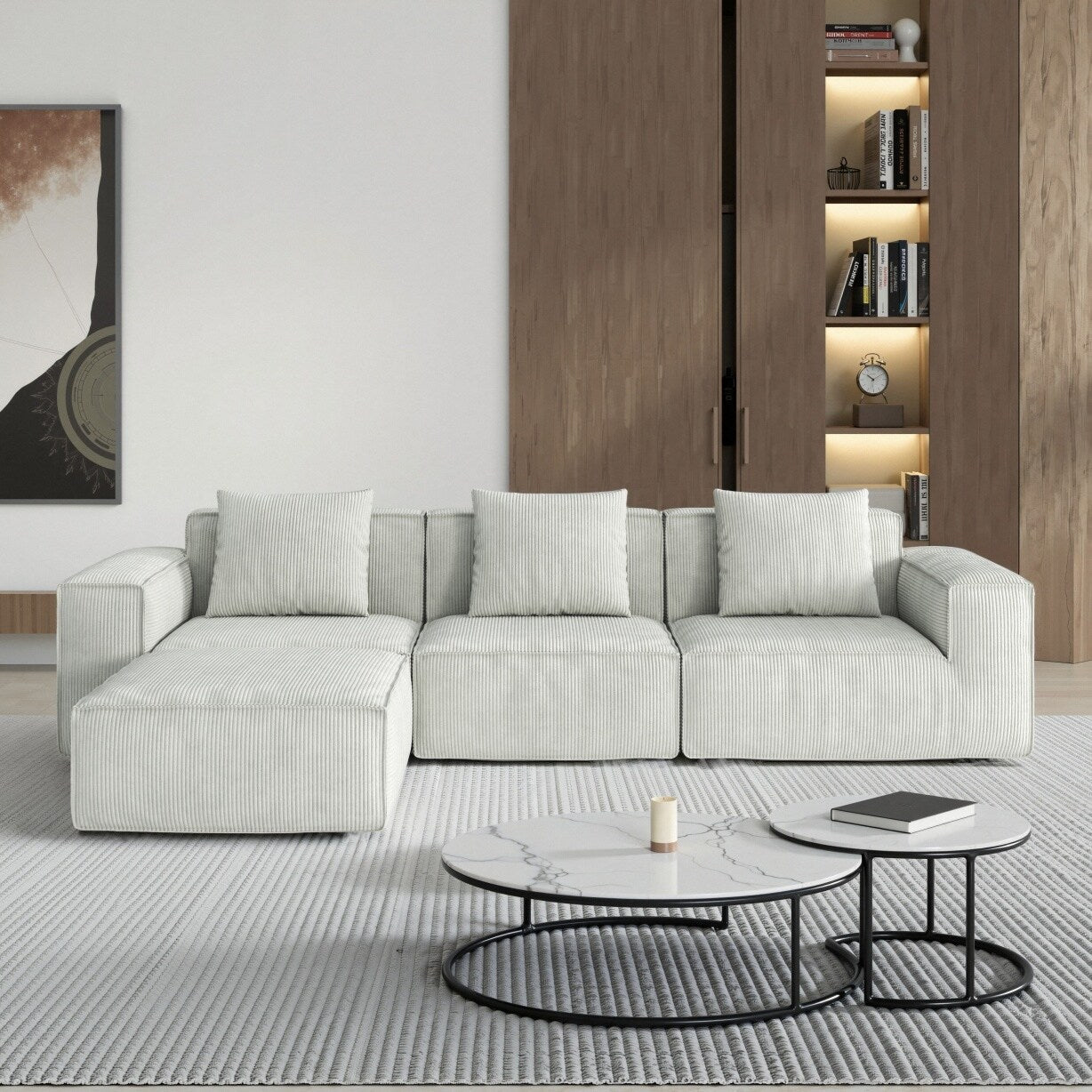 Canapé-lit modulable 3 places blanc de 118 pouces avec repose-pieds