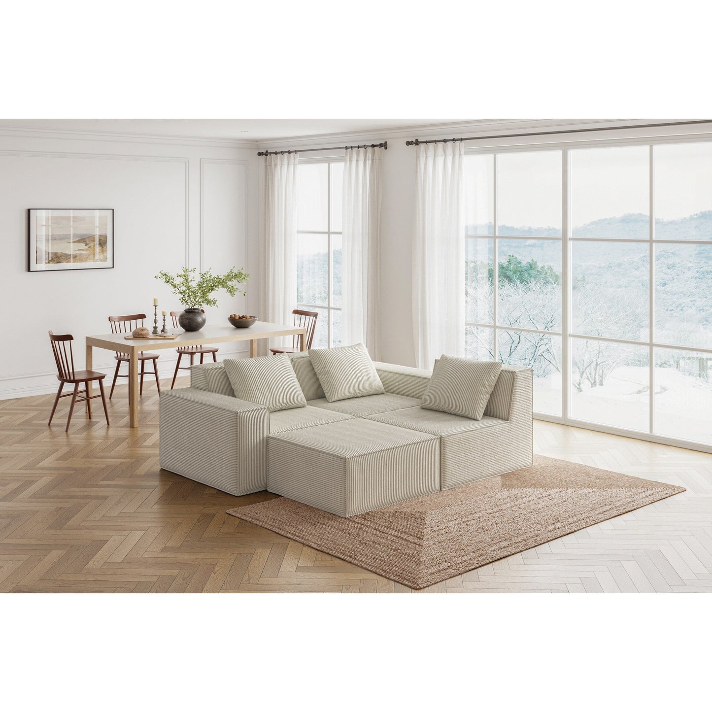 Canapé-lit modulable 3 places blanc de 118 pouces avec repose-pieds