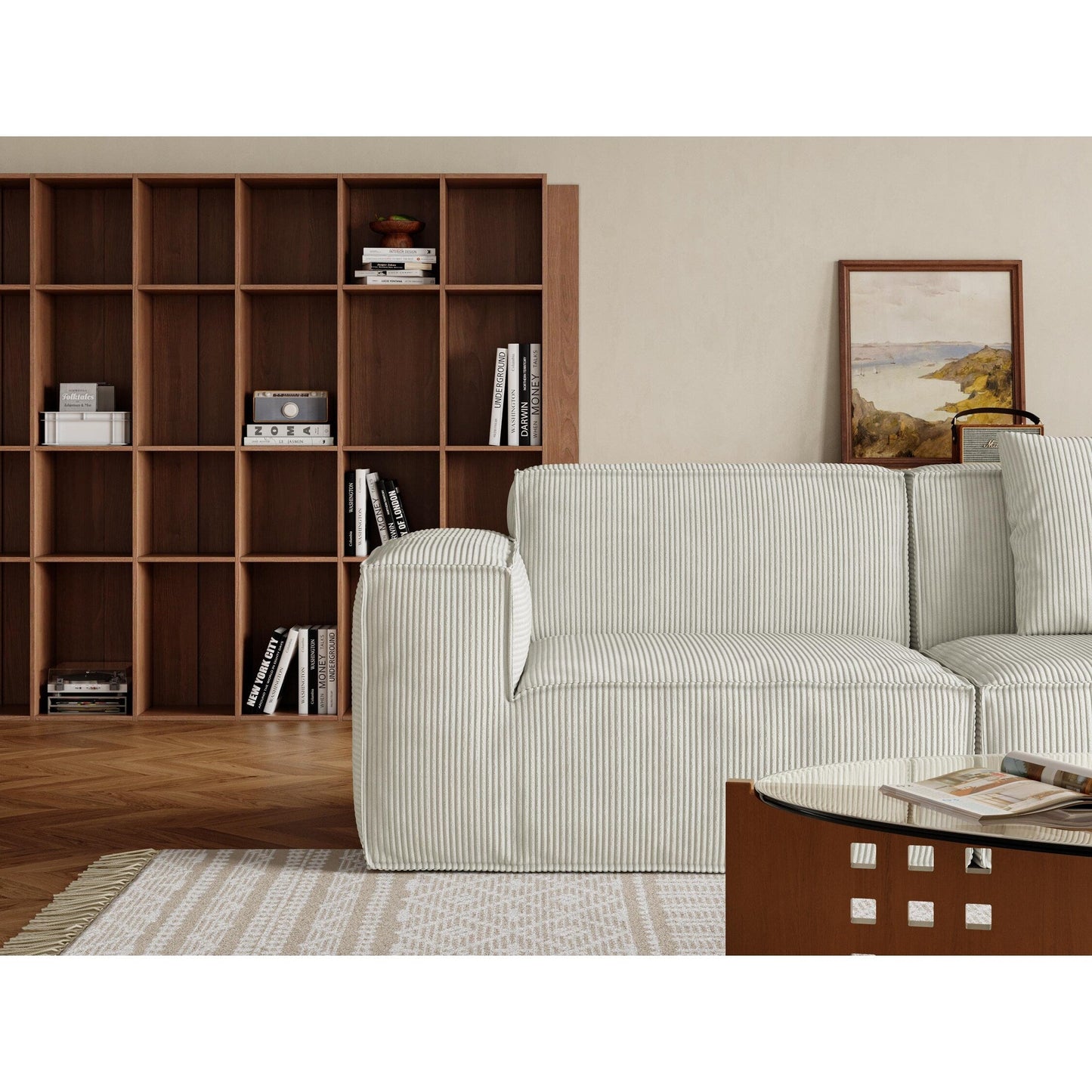 Canapé-lit modulable 3 places blanc de 118 pouces avec repose-pieds