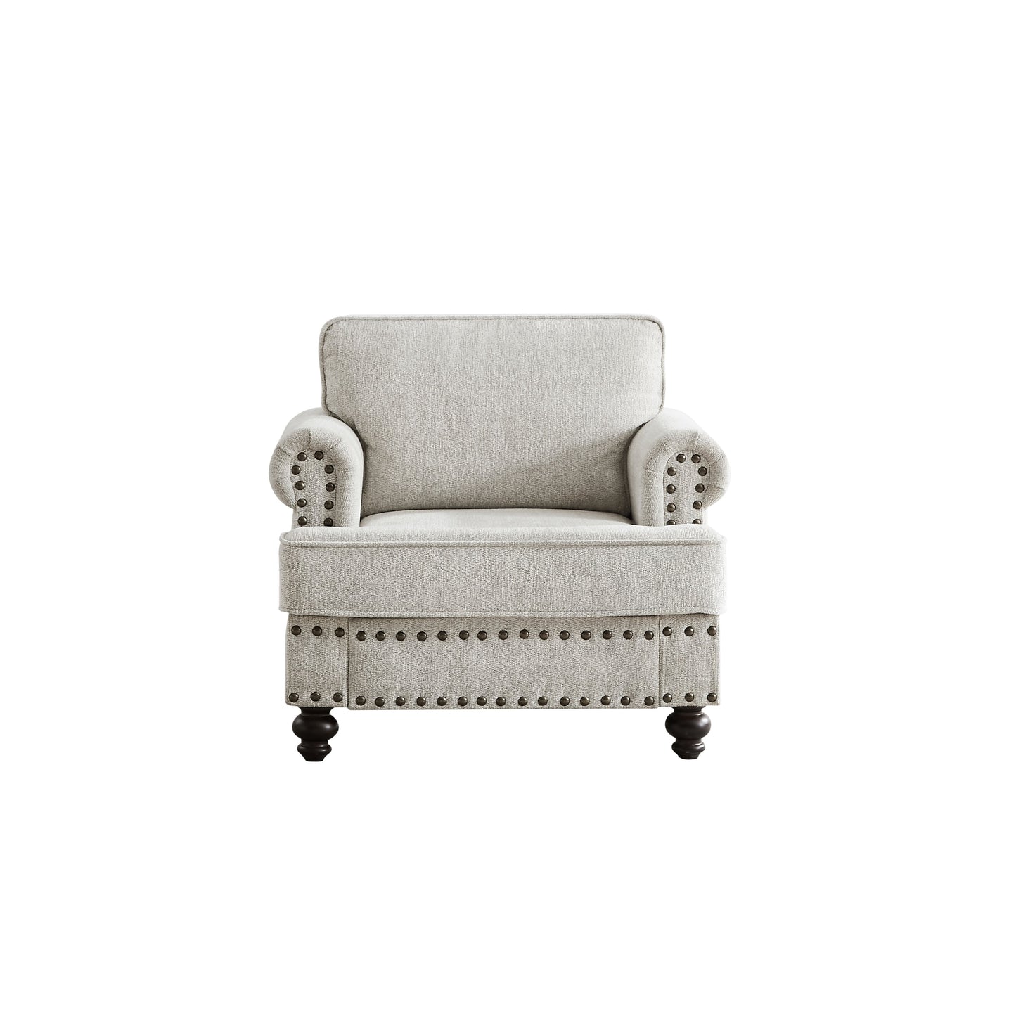 Canapé 1 place moderne blanc rembourré de 94 cm avec éponges hautement élastiques et garniture cloutée