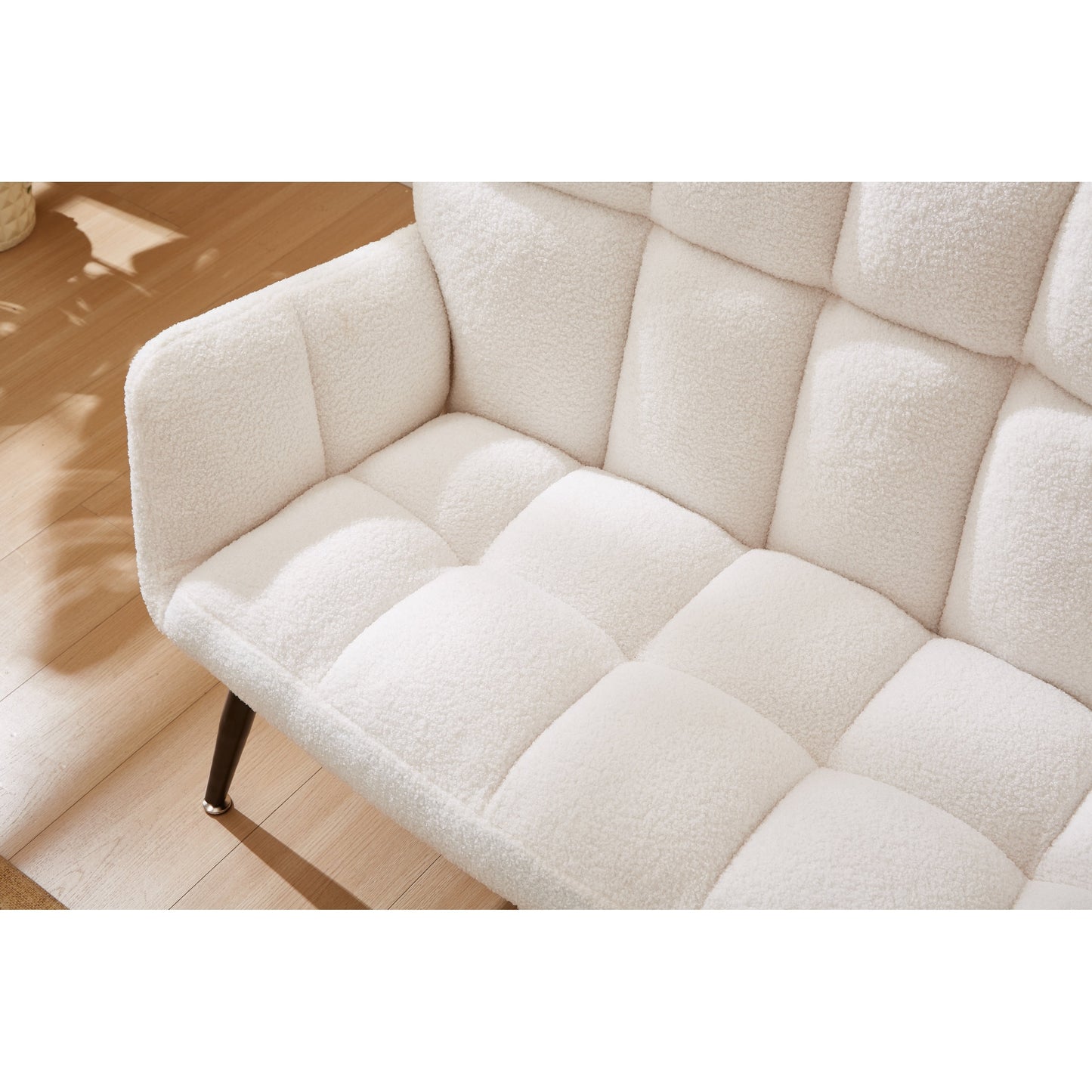 Canapé causeuse Teddy blanc 52 avec dossiers matelassés et cadre en bois dur pour le salon.