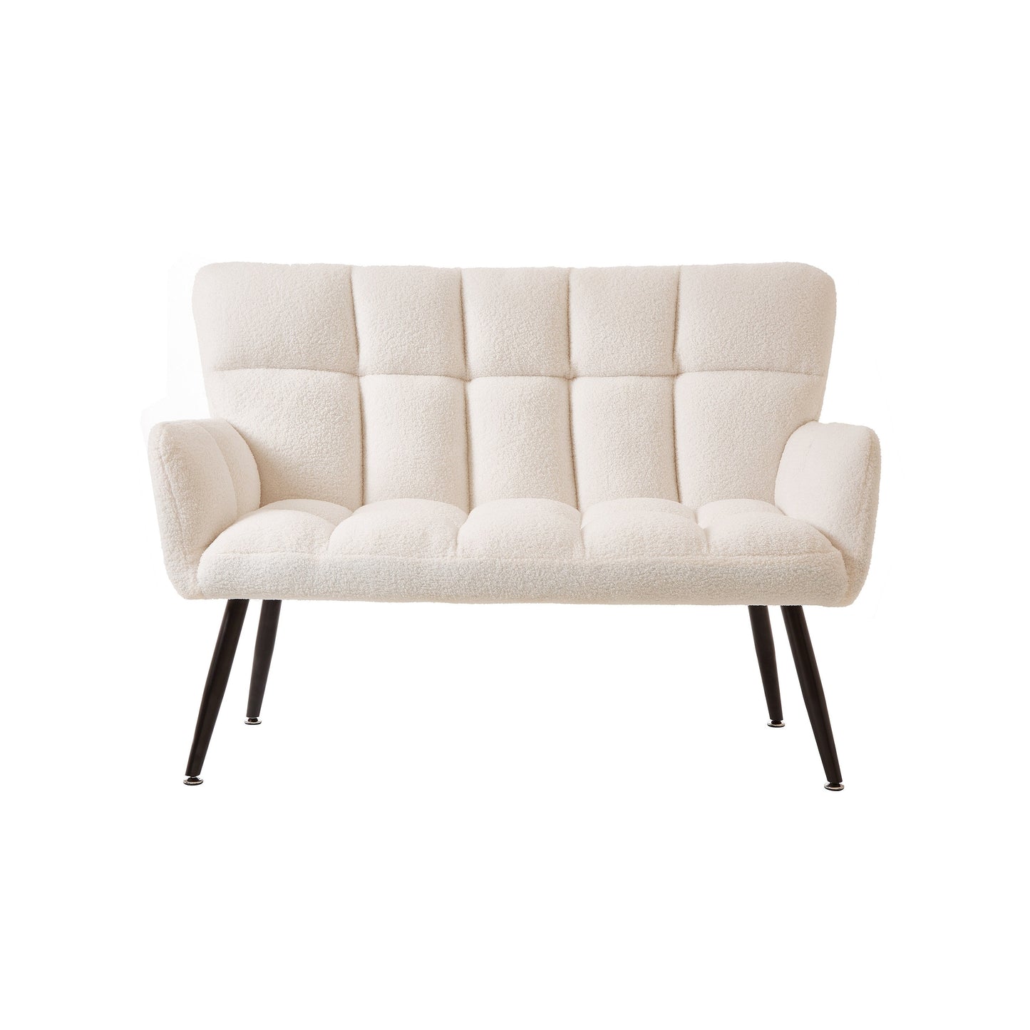 Canapé causeuse Teddy blanc 52 avec dossiers matelassés et cadre en bois dur pour le salon.