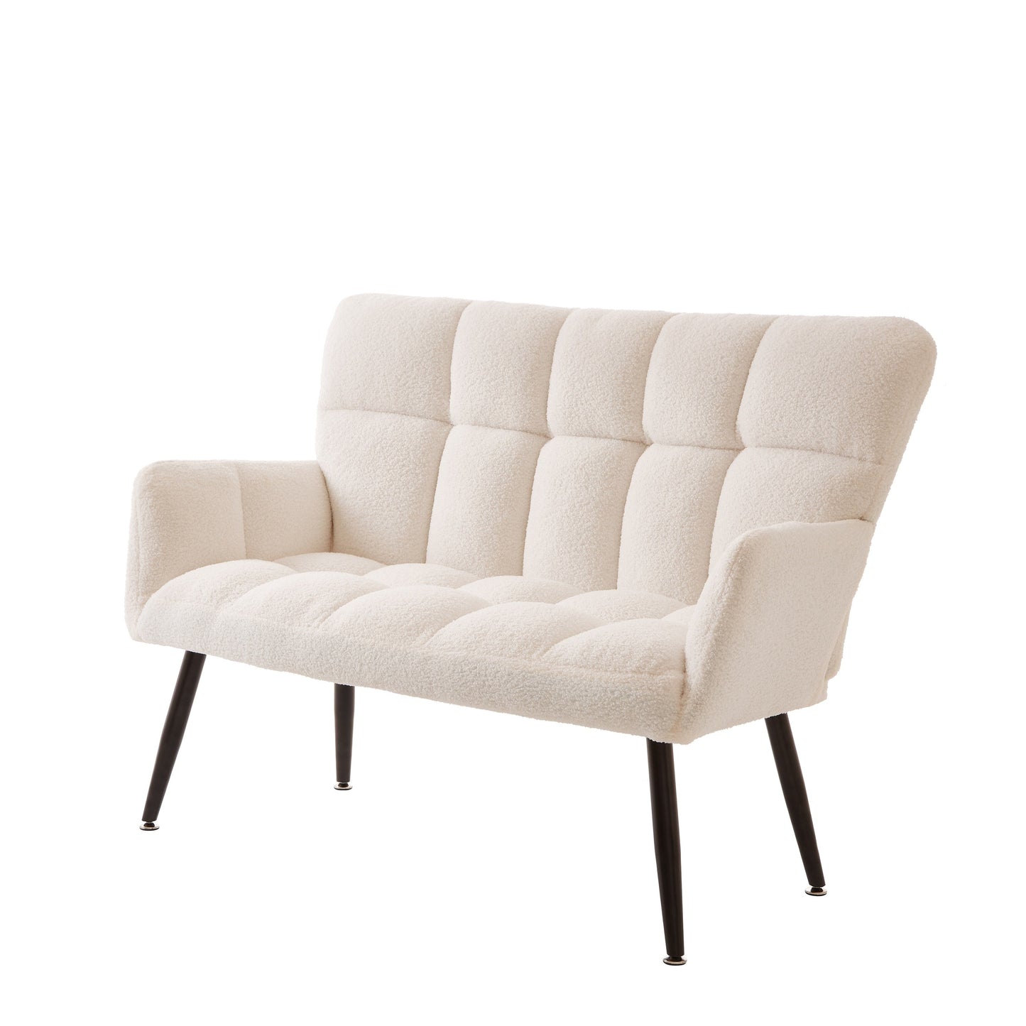 Canapé causeuse Teddy blanc 52 avec dossiers matelassés et cadre en bois dur pour le salon.