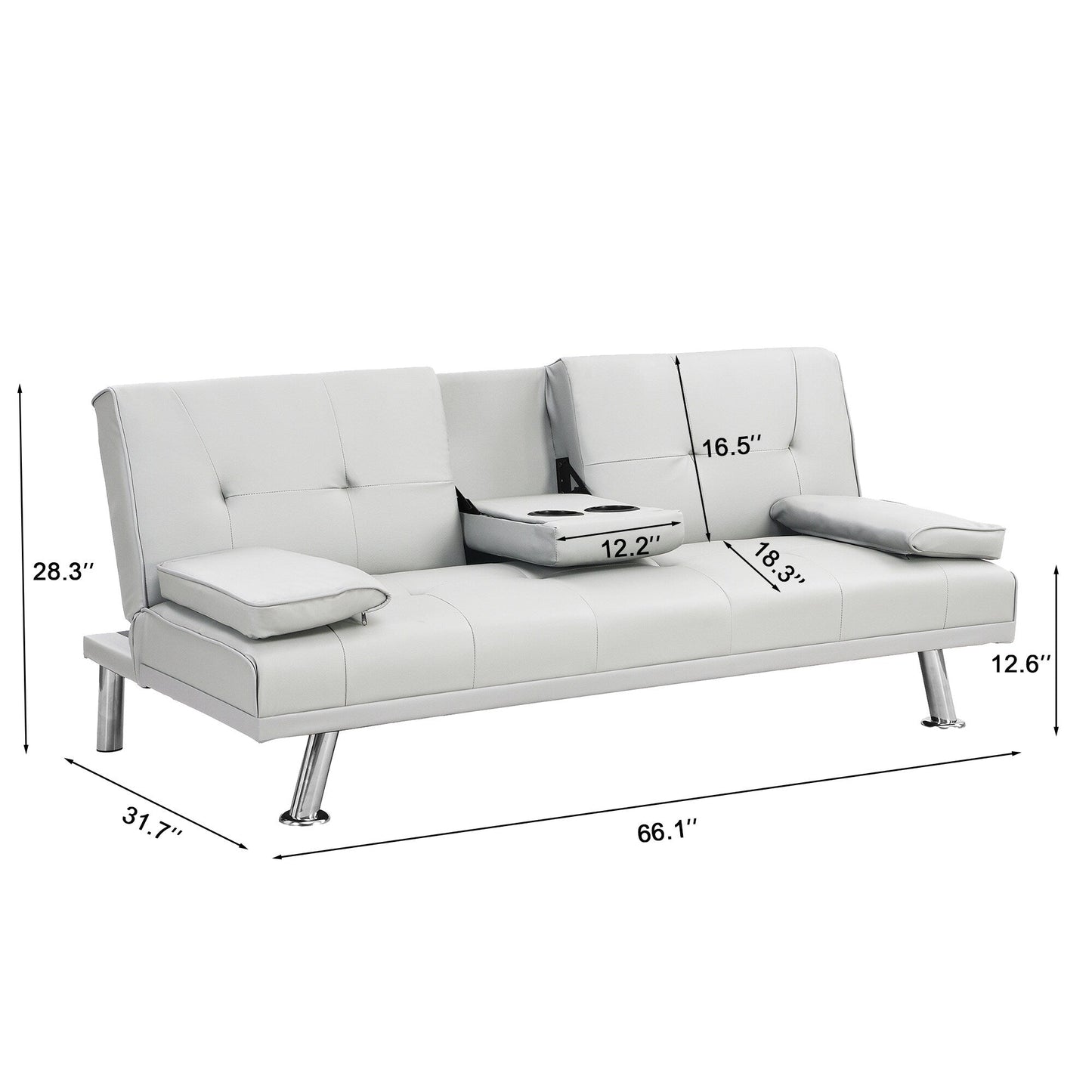 Canapé-lit causeuse en PVC blanc 66,1 avec cadre en bois et pieds en acier inoxydable pour salon